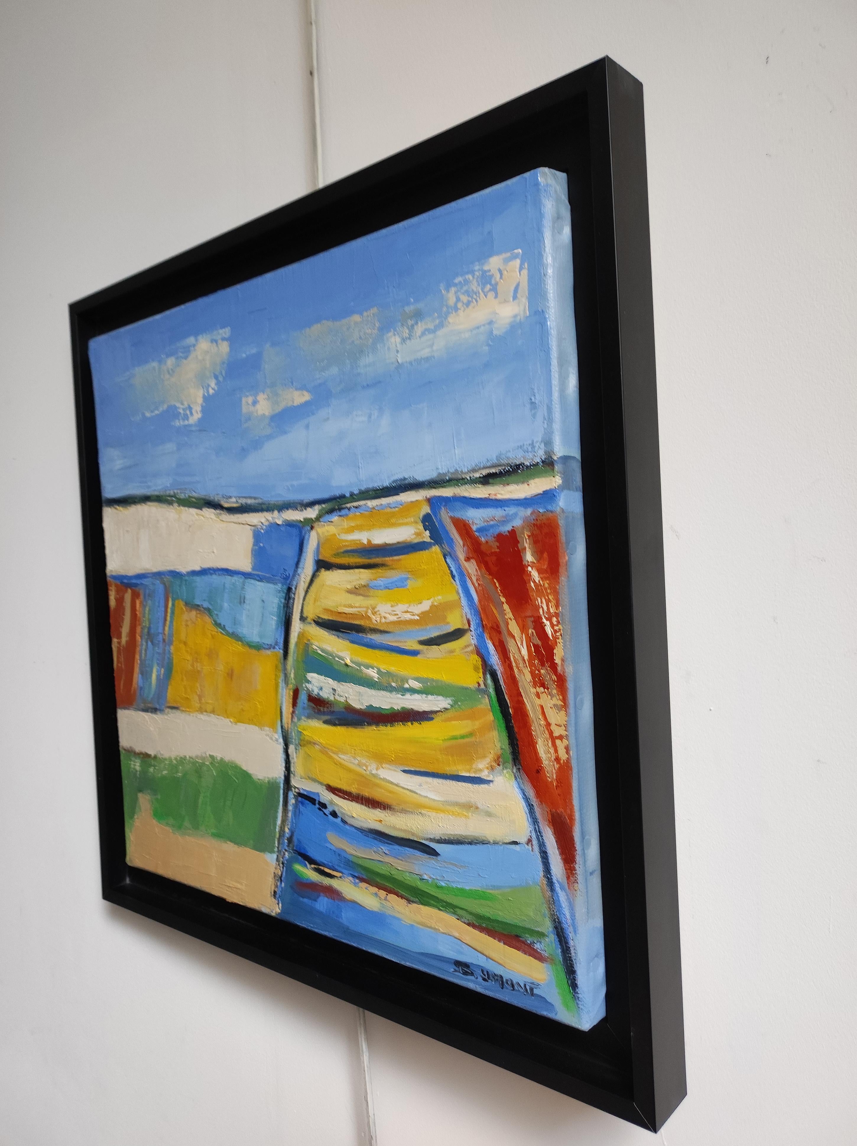 Normandia, Paesaggio astratto blu, Olio su tela, Multicolore, Espressionismo - Painting Espressionismo astratto di SOPHIE DUMONT