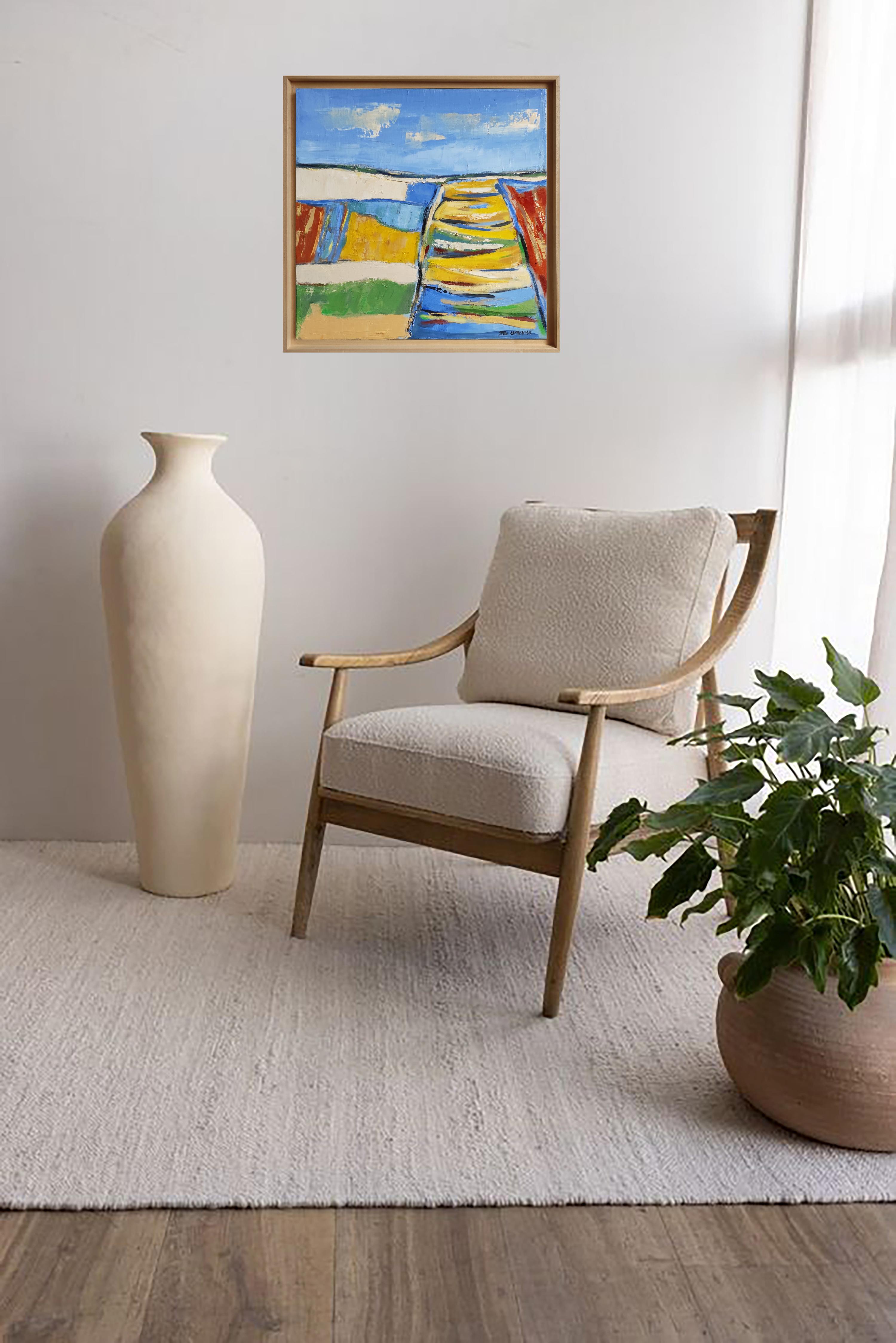 Normandia, Paesaggio astratto blu, Olio su tela, Multicolore, Espressionismo in vendita 1