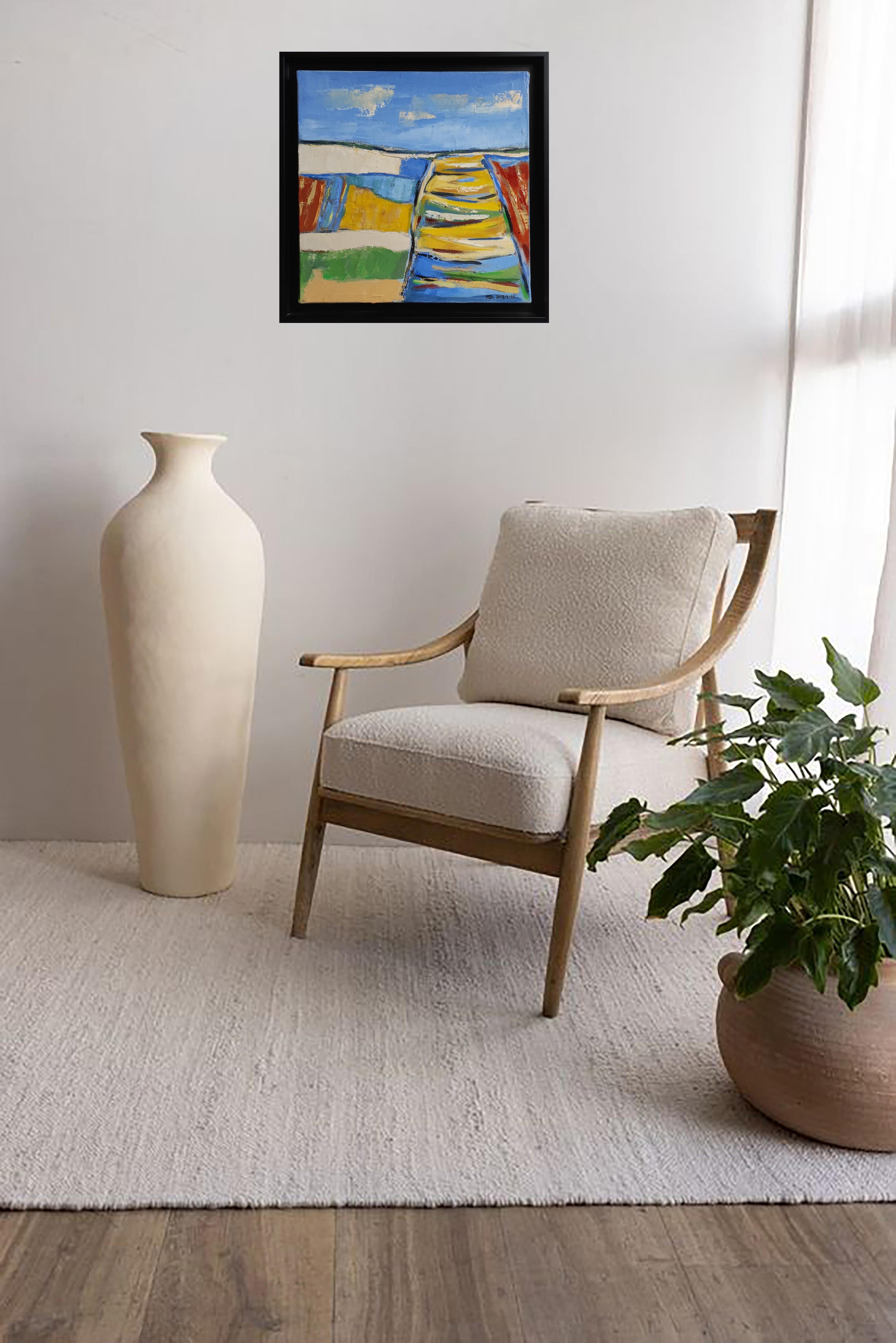 Normandia, Paesaggio astratto blu, Olio su tela, Multicolore, Espressionismo in vendita 2