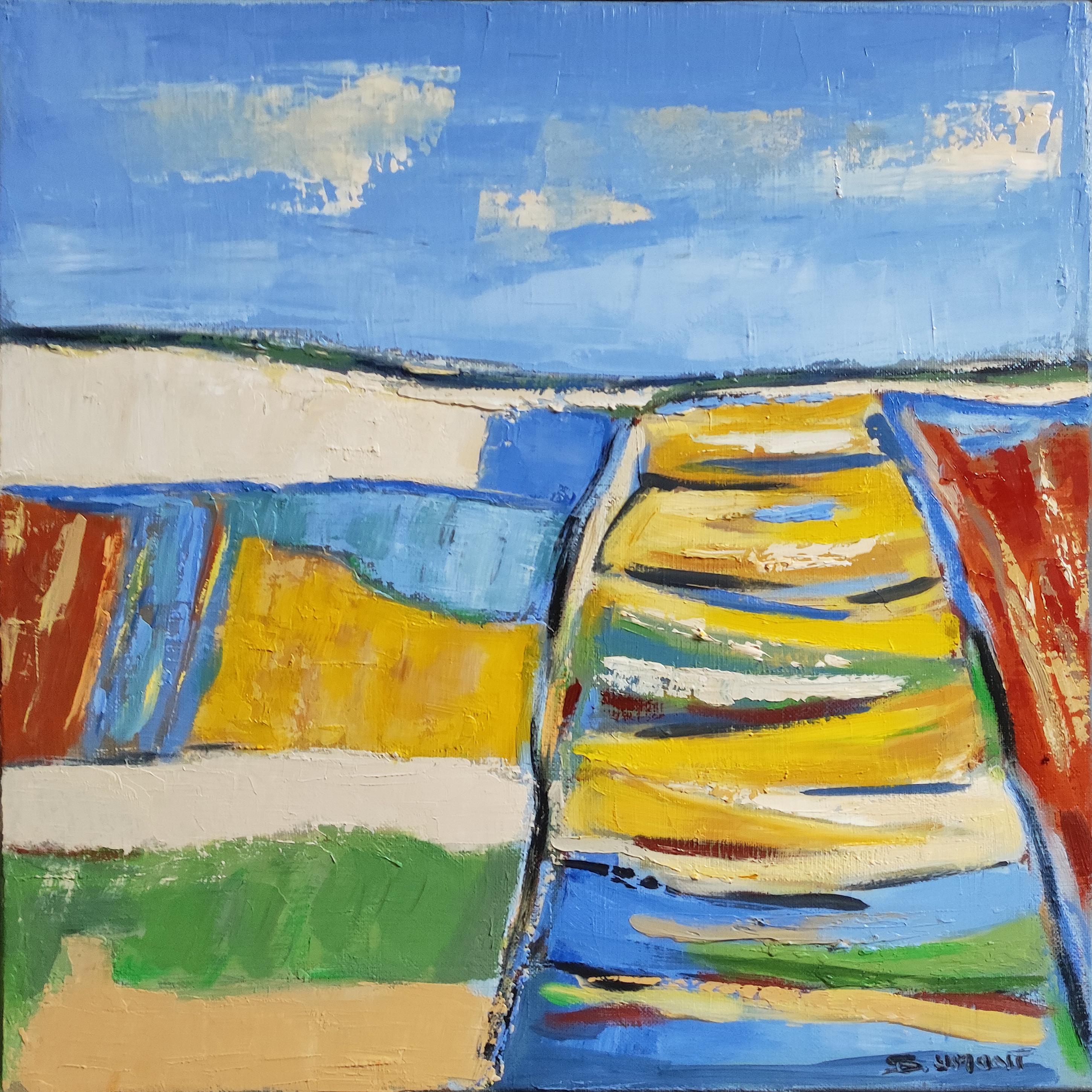 Normandia, Paesaggio astratto blu, Olio su tela, Multicolore, Espressionismo in vendita 3
