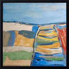 Normandie, abstrait  Paysage bleu, huile sur toile, multicolore, expressionnisme