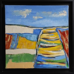 Normandia, Paesaggio astratto blu, Olio su tela, Multicolore, Espressionismo