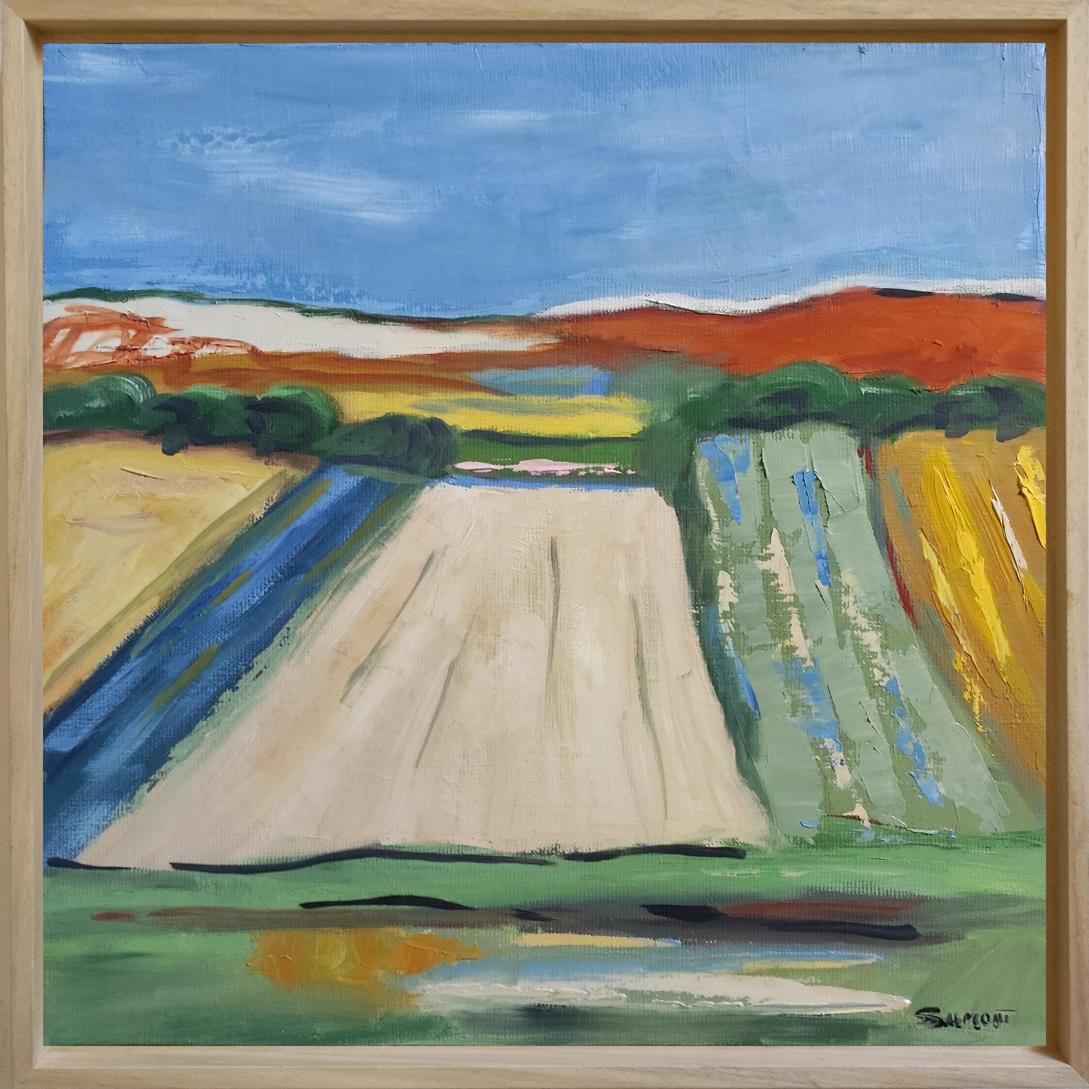 Normandie, paysage, huile sur toile, expressionnisme, multicolore, français, champs - Expressionnisme abstrait Painting par SOPHIE DUMONT
