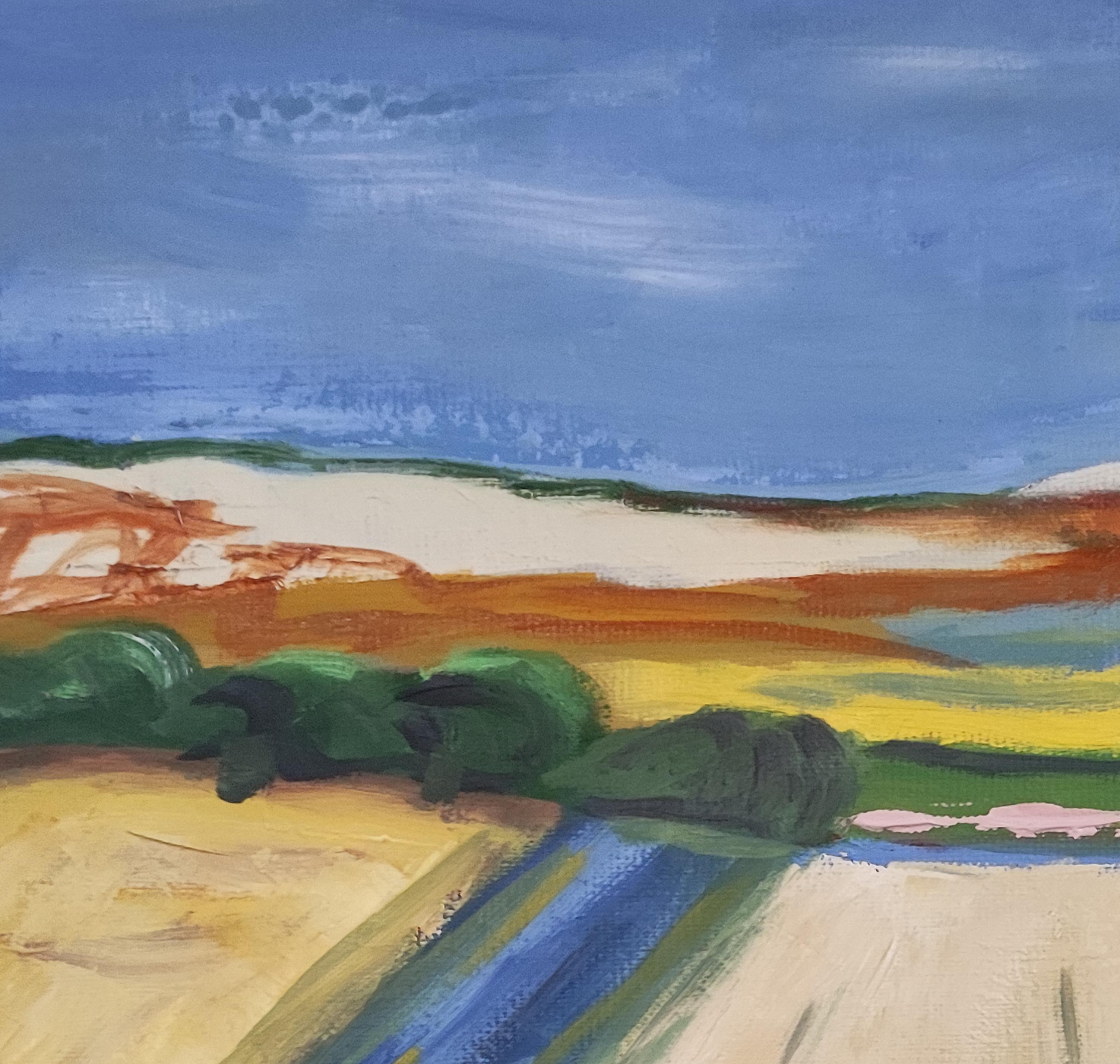 Normandie, paysage, huile sur toile, expressionnisme, multicolore, français, champs - Painting de SOPHIE DUMONT
