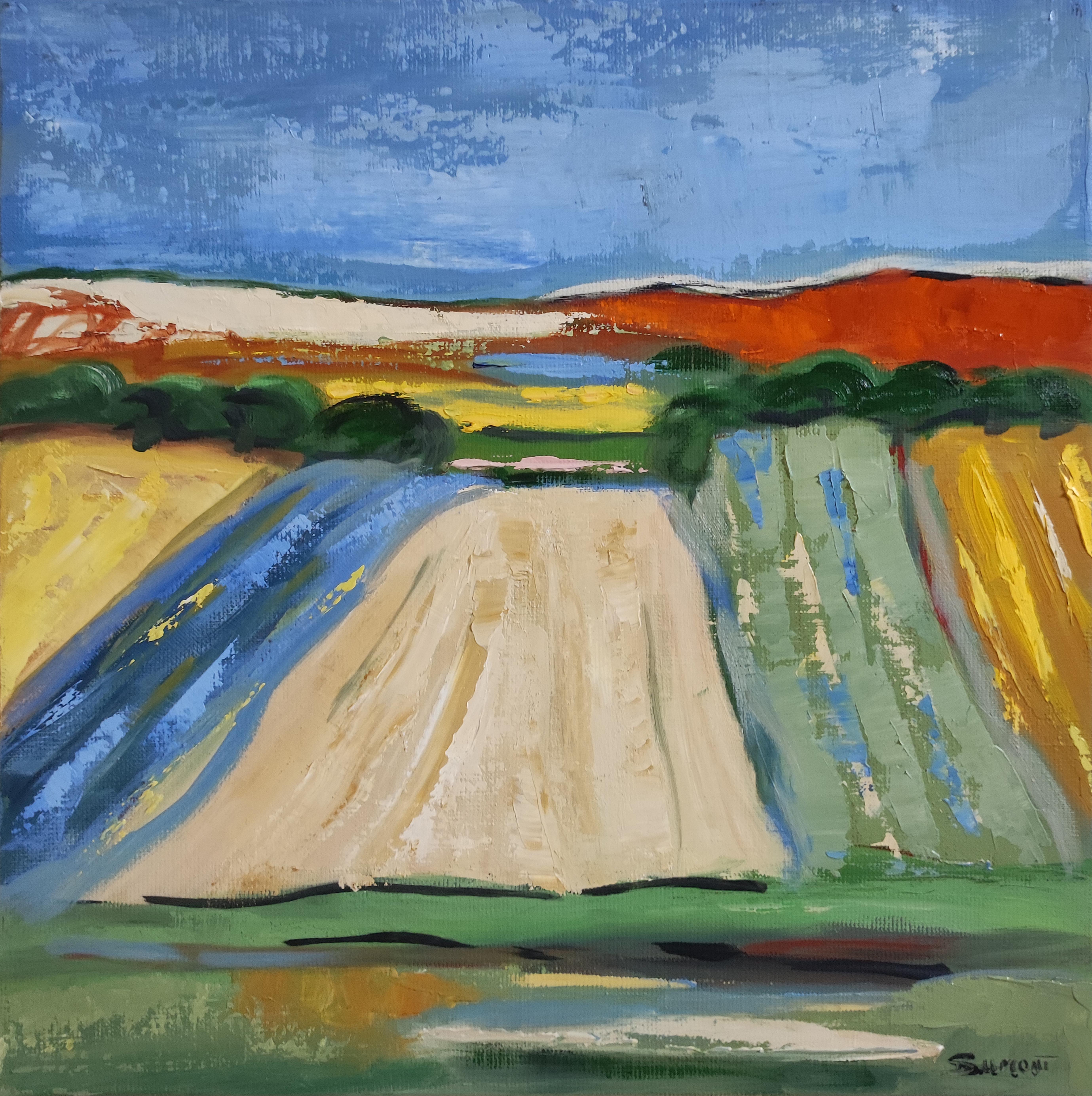 Normandia , paesaggio, olio su tela, espressionismo, multicolore, francese, campi - Painting di SOPHIE DUMONT
