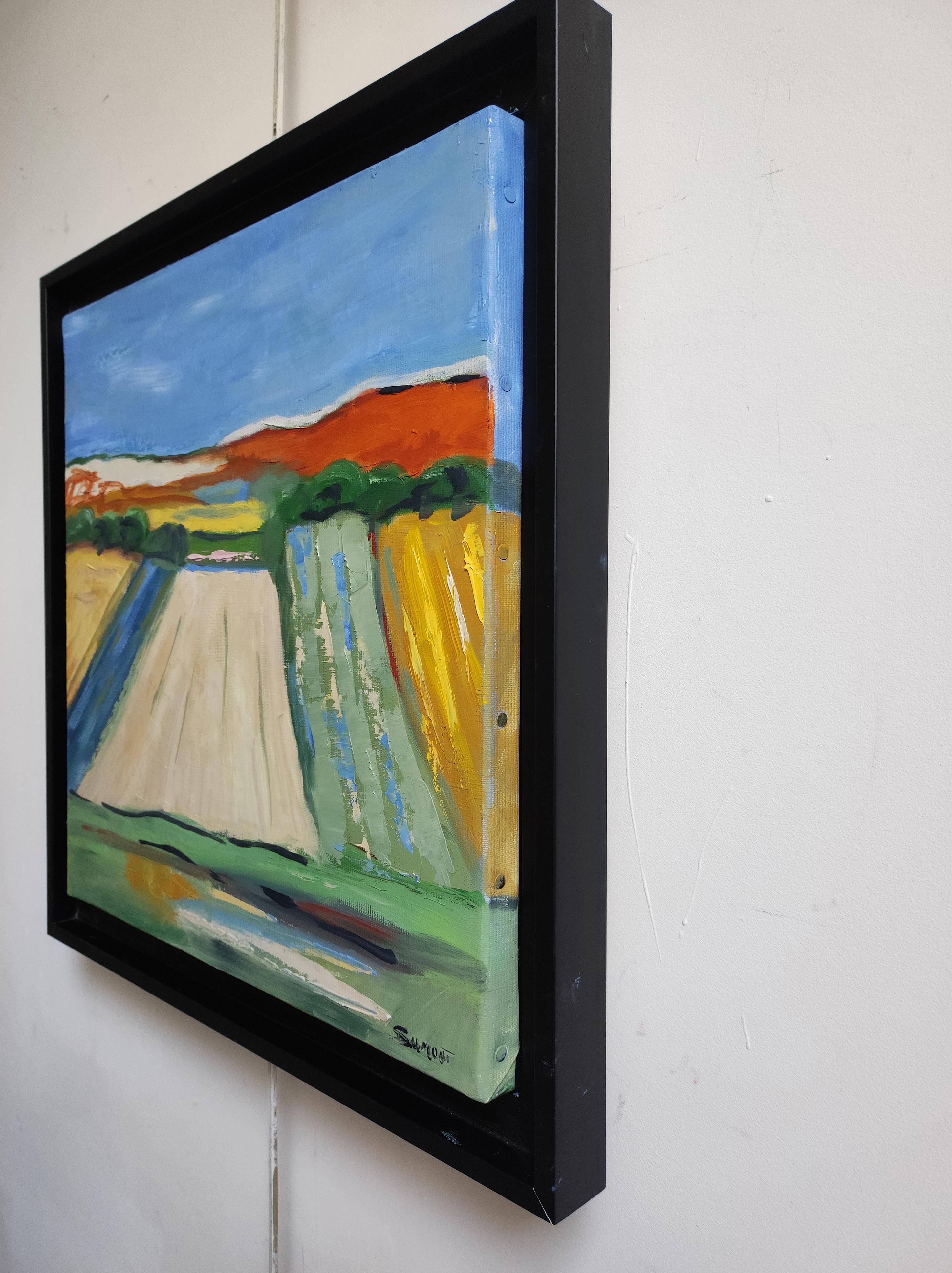 Normandie, paysage, huile sur toile, expressionnisme, multicolore, français, champs en vente 1