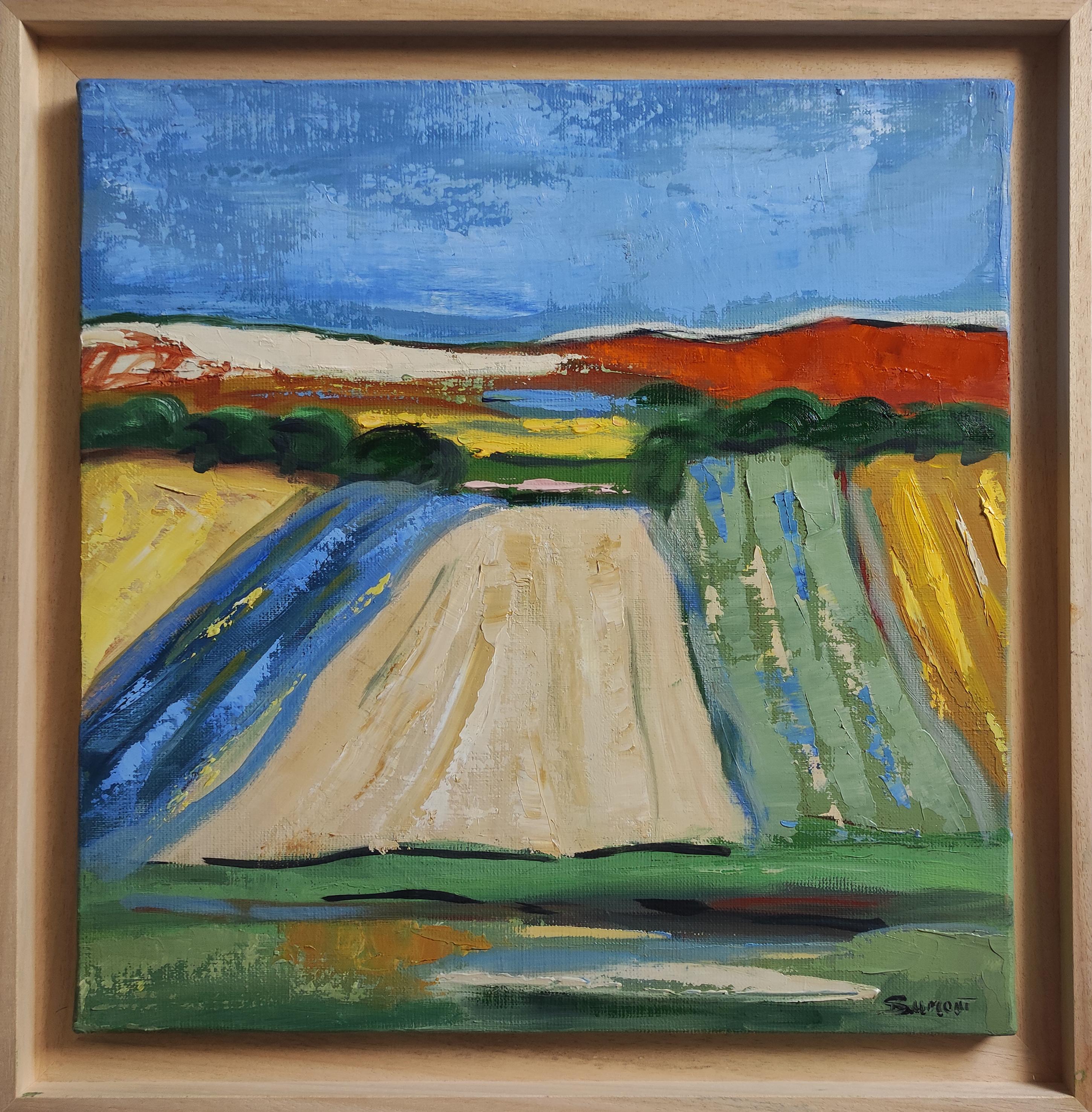 Normandia , paesaggio, olio su tela, espressionismo, multicolore, francese, campi in vendita 4