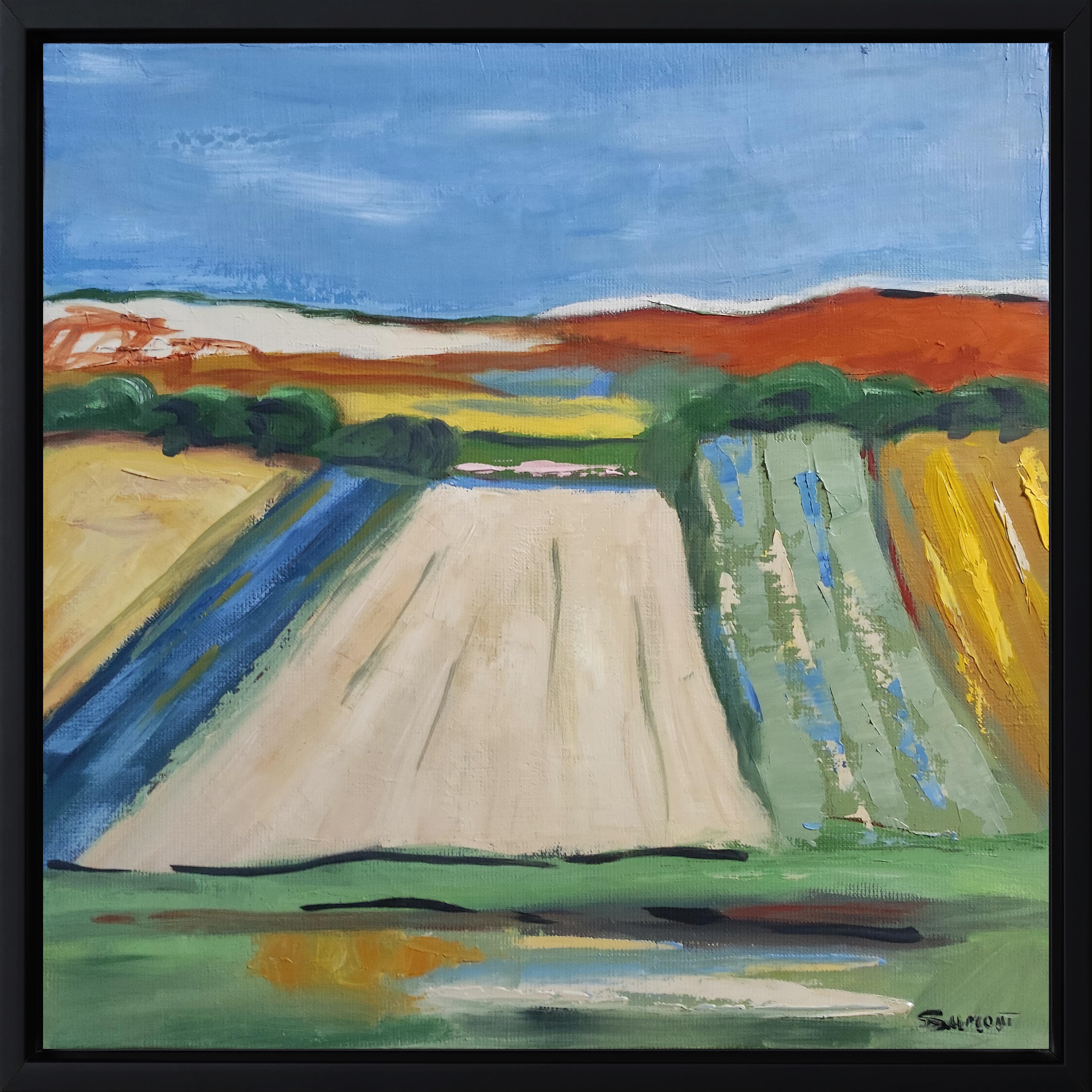 SOPHIE DUMONT Abstract Painting – Normandy , Landschaft, Öl auf Leinwand, Expressionismus, Multicolor, Französisch, Felder