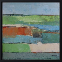 Nuances; abstract green landscape, contempory, oil on canvas, countryside, field