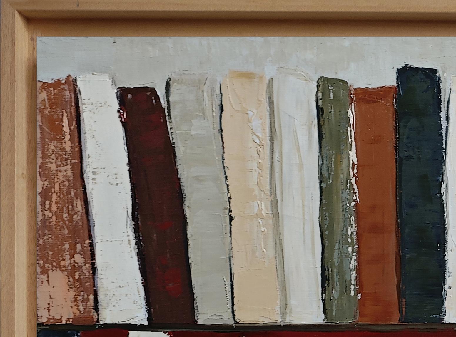 Ode aux livres, Biblioteca astratta, Colori, Contemporaneo geometrico, Olio, Francese - Interior Painting Grigio di SOPHIE DUMONT