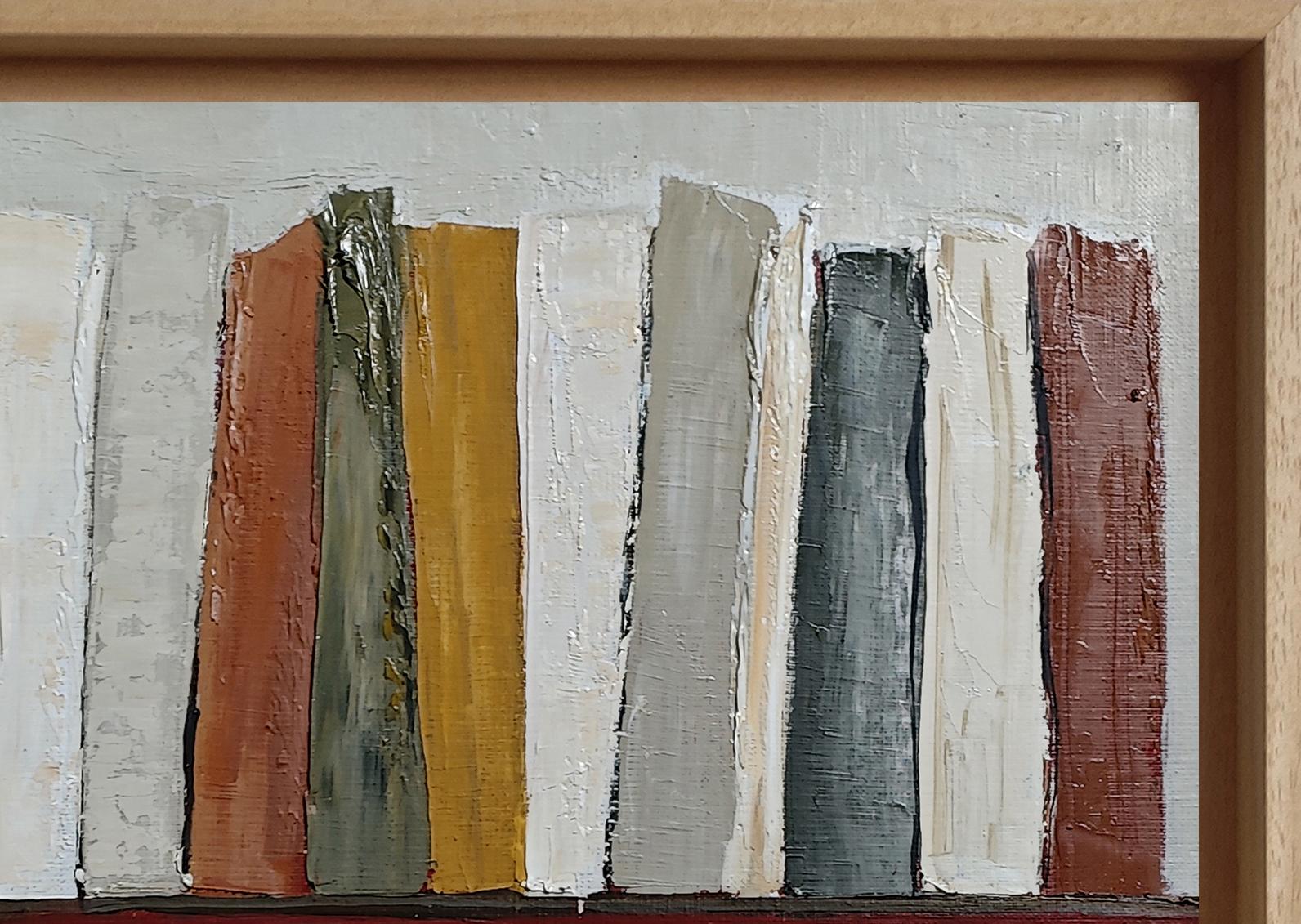 Con Ode aux Livres, Sophie DUMONT offre un'esplorazione visiva e testuale del mondo letterario. Questo olio su tela di 23,6 x 23,6 pollici, lavorato con una spatola, cattura la densità e l'atemporalità della conoscenza evocando il calore intimo di