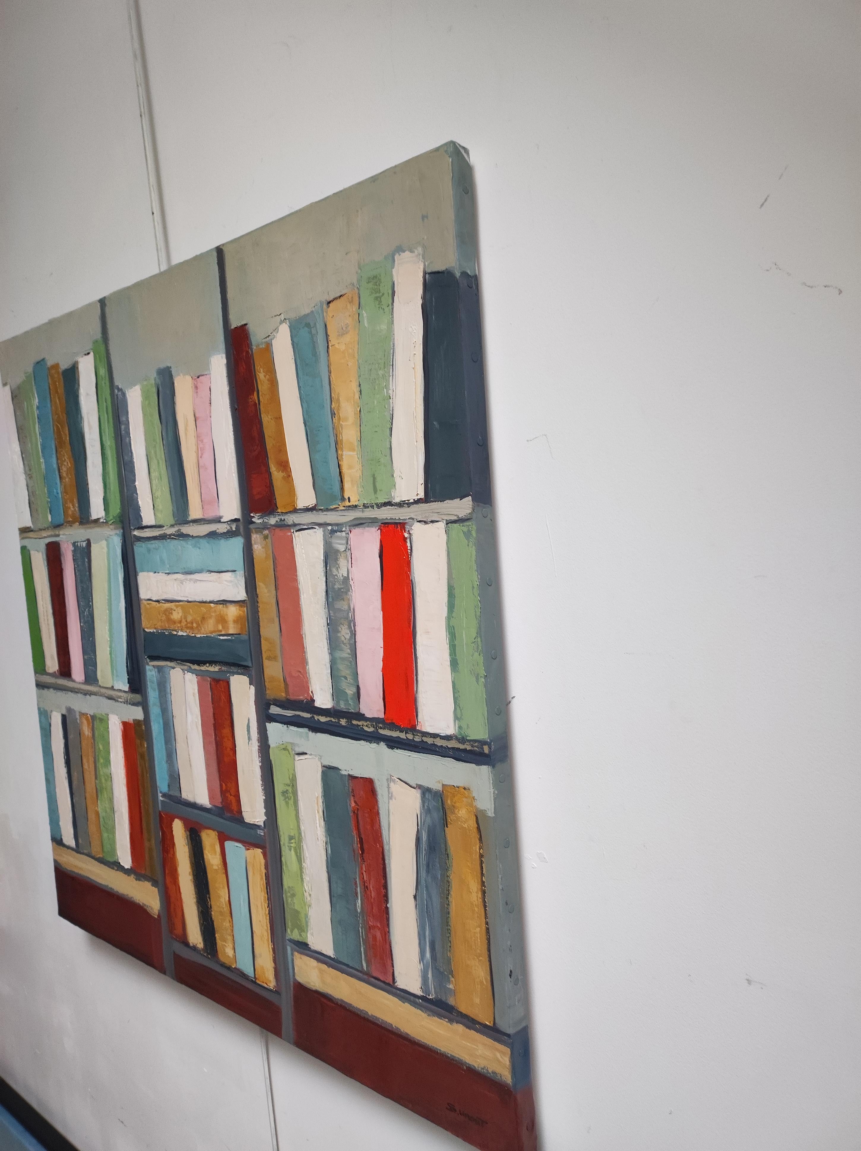ondes litteraires,  oil,  library, colors, textured, impasto, modern, minimalism For Sale 6