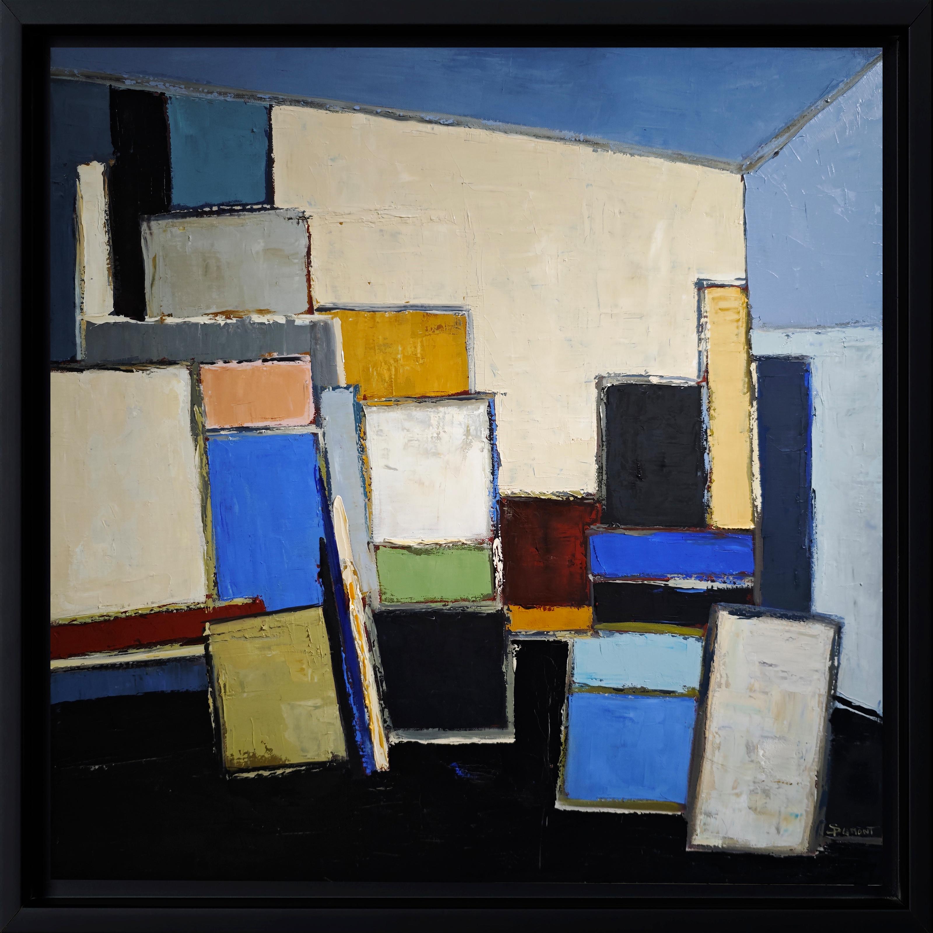 Orchestration d'atelier- Pintura al óleo con textura, Geométrica, Estudio de artista, Francés - Painting de SOPHIE DUMONT