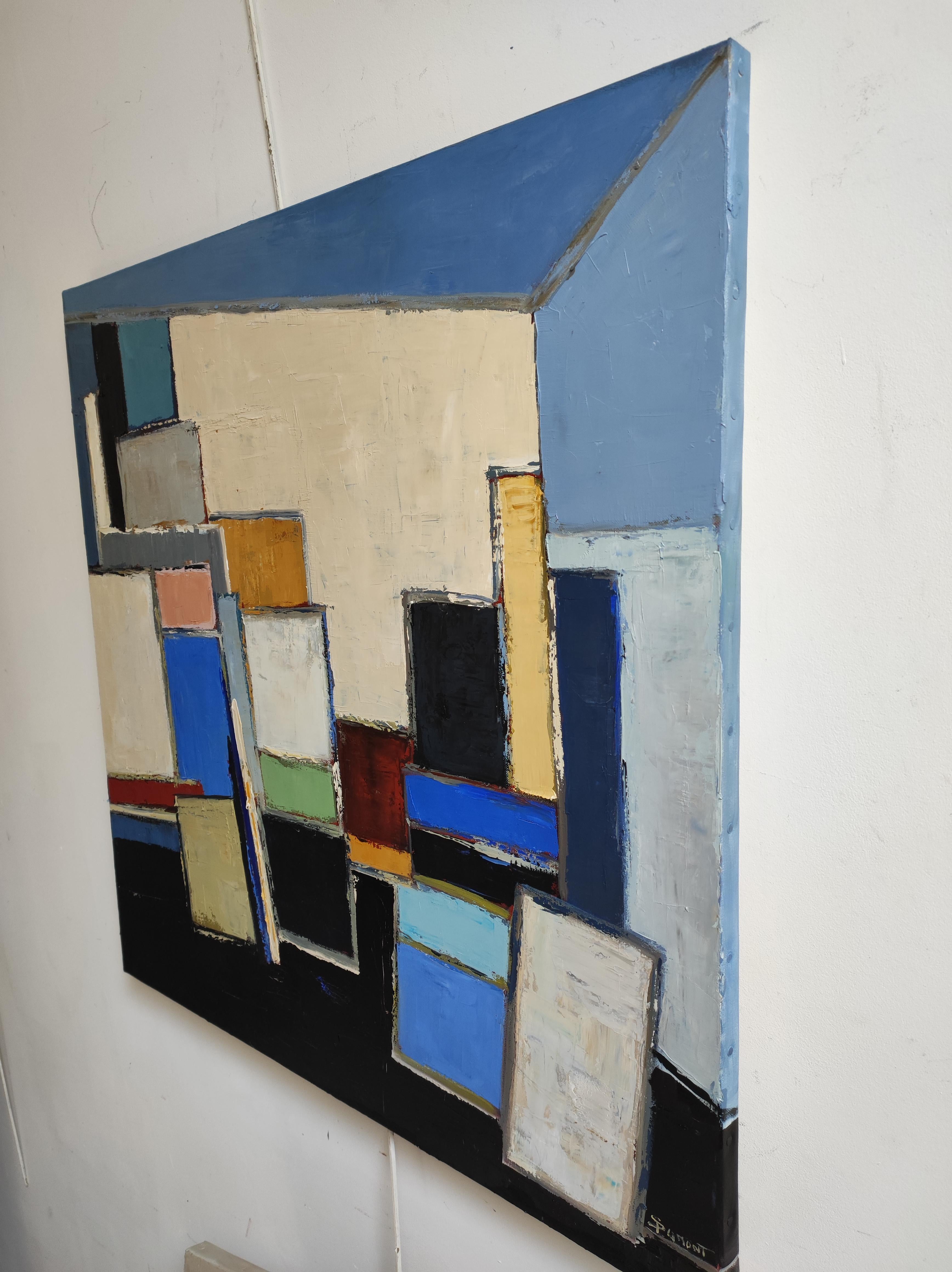 Orchestration d'atelier- Pintura al óleo con textura, Geométrica, Estudio de artista, Francés - Interior Painting Gris de SOPHIE DUMONT
