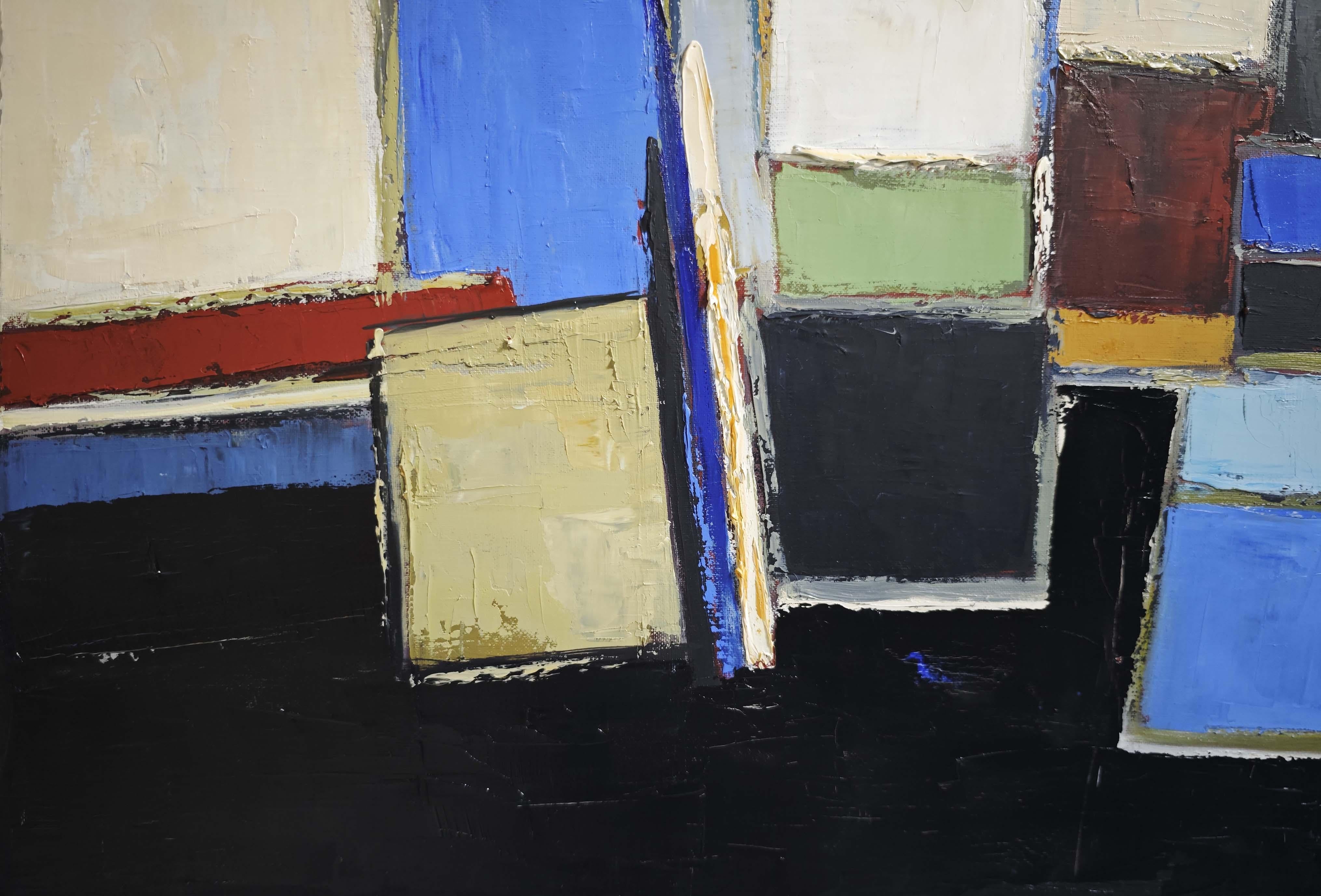 Orchestration d'atelier- Pintura al óleo con textura, Geométrica, Estudio de artista, Francés en venta 2