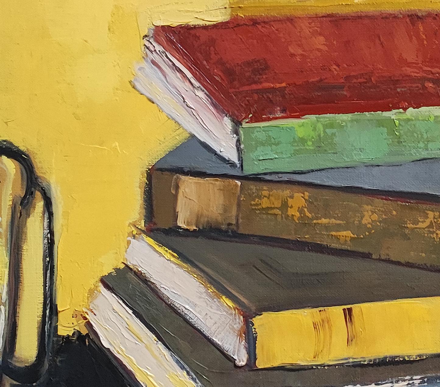 Pages d'équilibre, Still life, Books, Yellow, Expressionism, French Contemporary For Sale 1