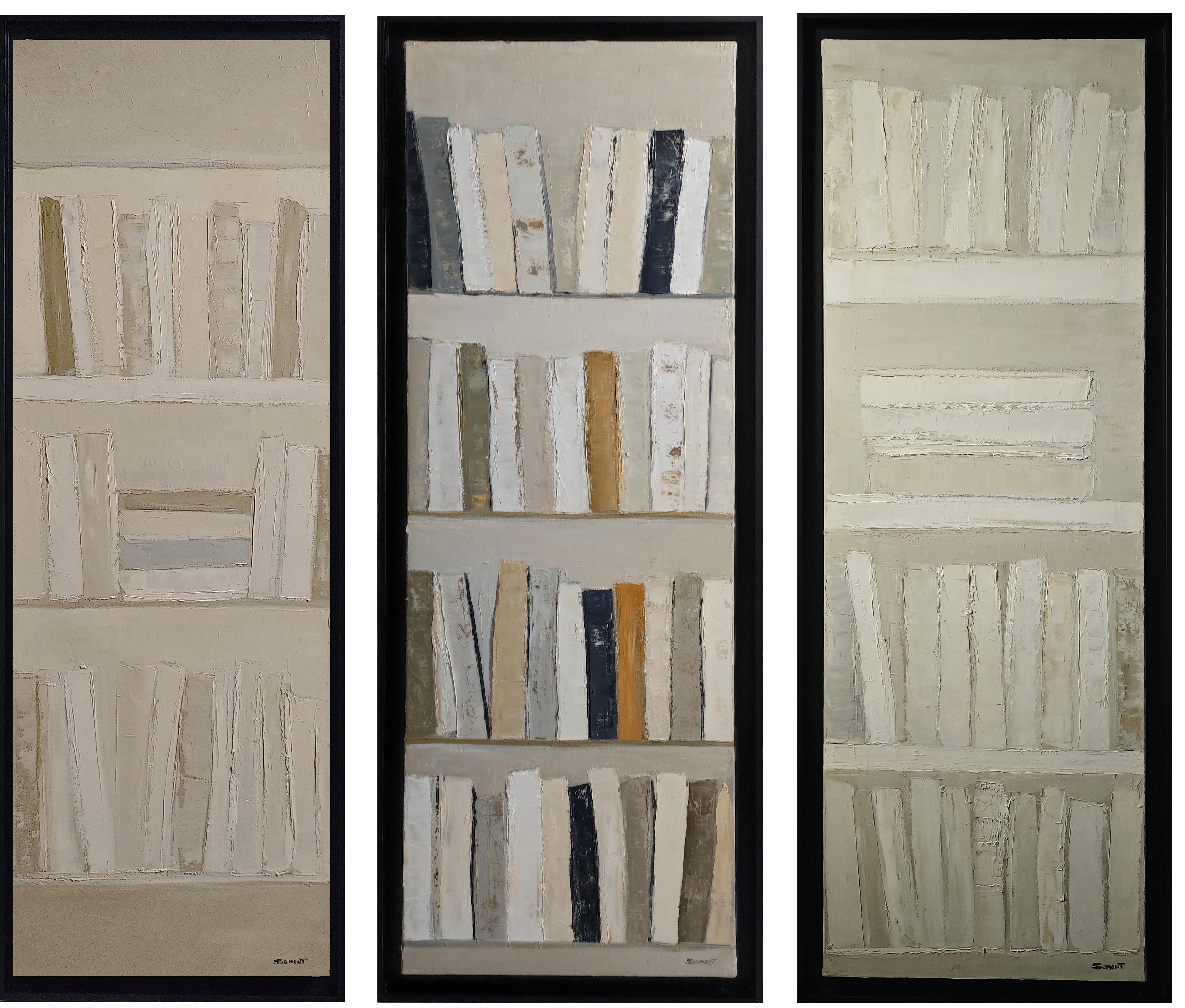 Still-Life Painting di SOPHIE DUMONT - Pagine, Trittico, Astratto, Biblioteca, Libri, Espressionismo, Texture, Contemporaneo