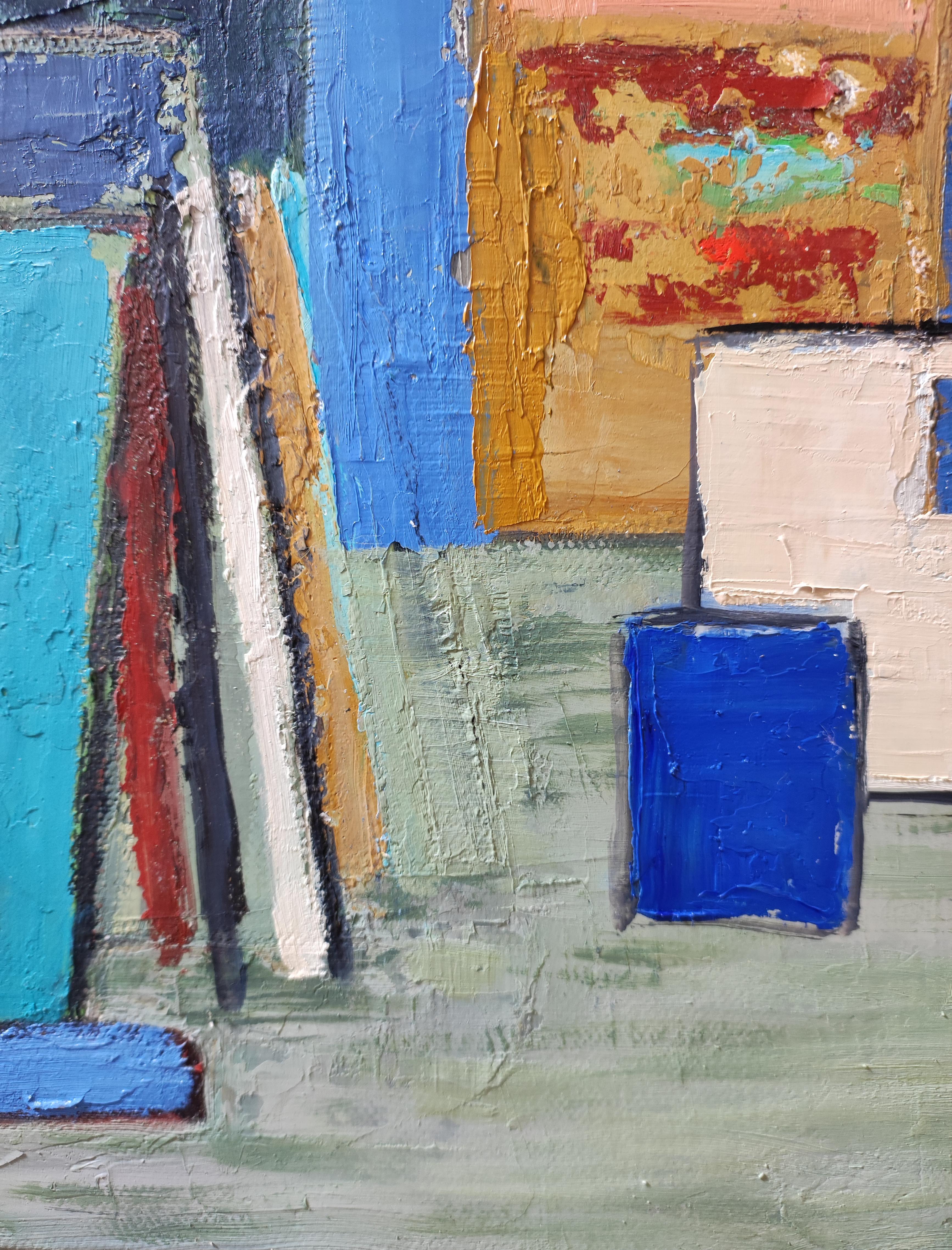 Palette d'atelier, Still life, Abstract studio, Expressionism, French artist - Gray Figurative Painting by SOPHIE DUMONT