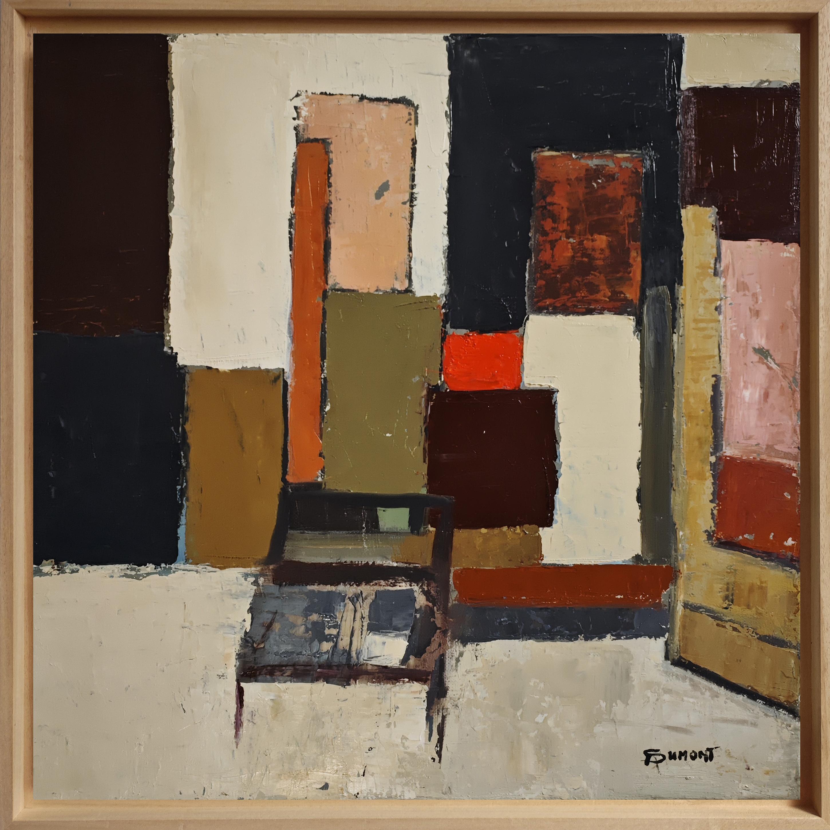 Partition interieure,  Still life, Abstract workshop oil, expressionism, french - Abstract Expressionist Painting by SOPHIE DUMONT