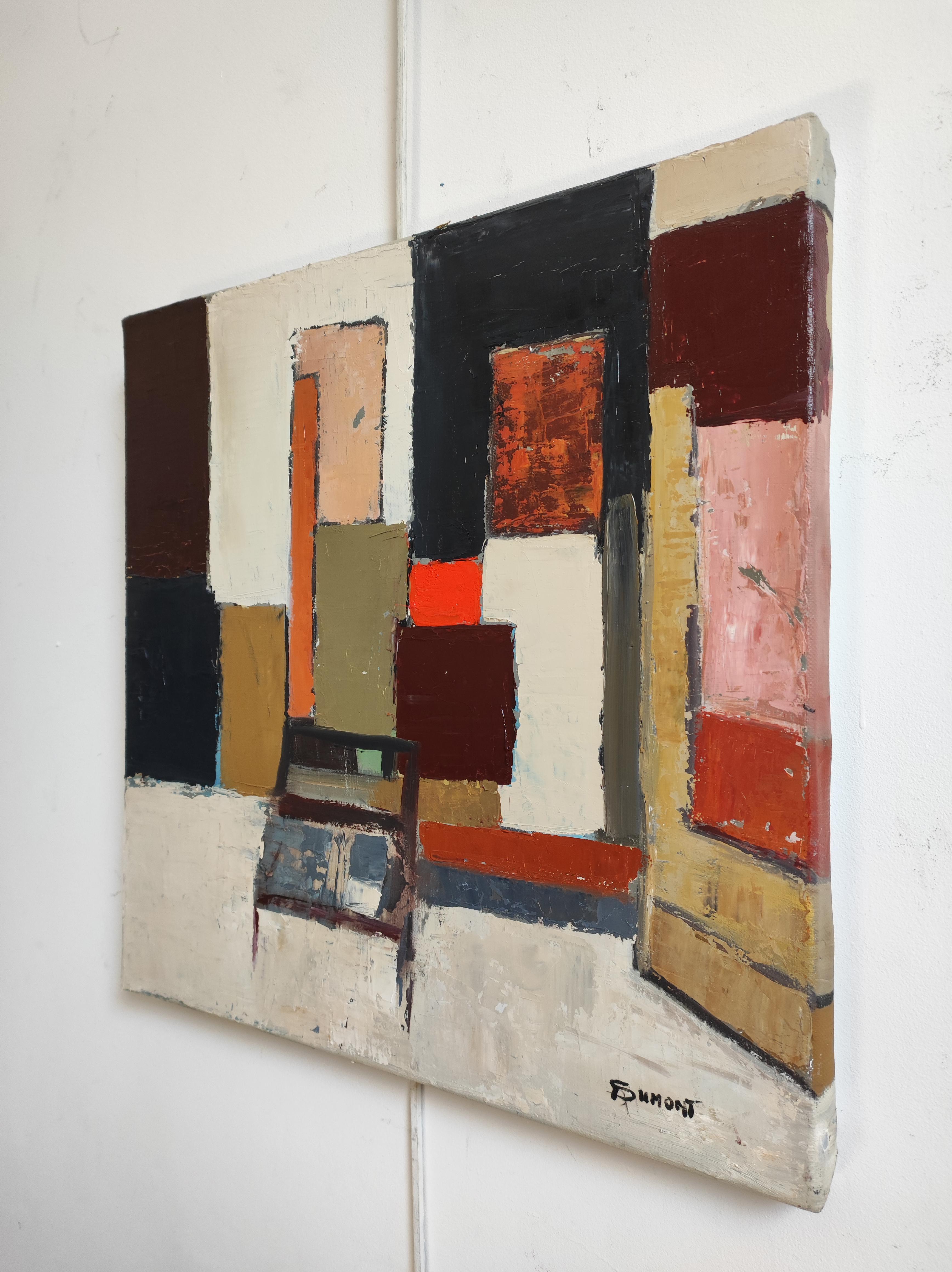 Partition interieure,  Still life, Abstract workshop oil, expressionism, french - Black Figurative Painting by SOPHIE DUMONT