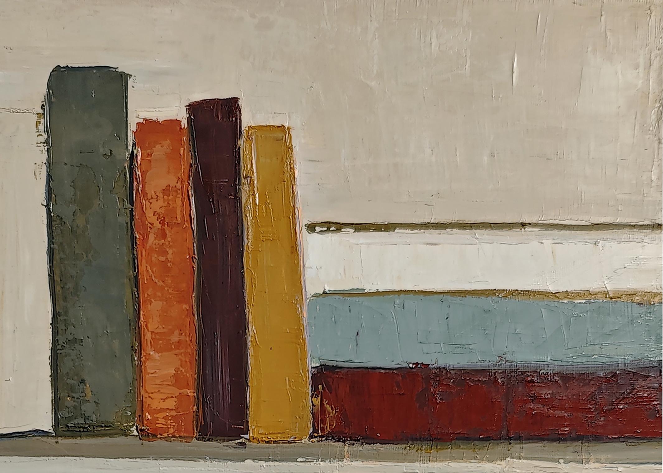 Partition silencieuse 2- Abstract Bookshelf Oil Painting by French Sophie Dumont For Sale 8