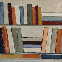 Partition silencieuse 2- Abstract Bookshelf Oil Painting by French Sophie Dumont
