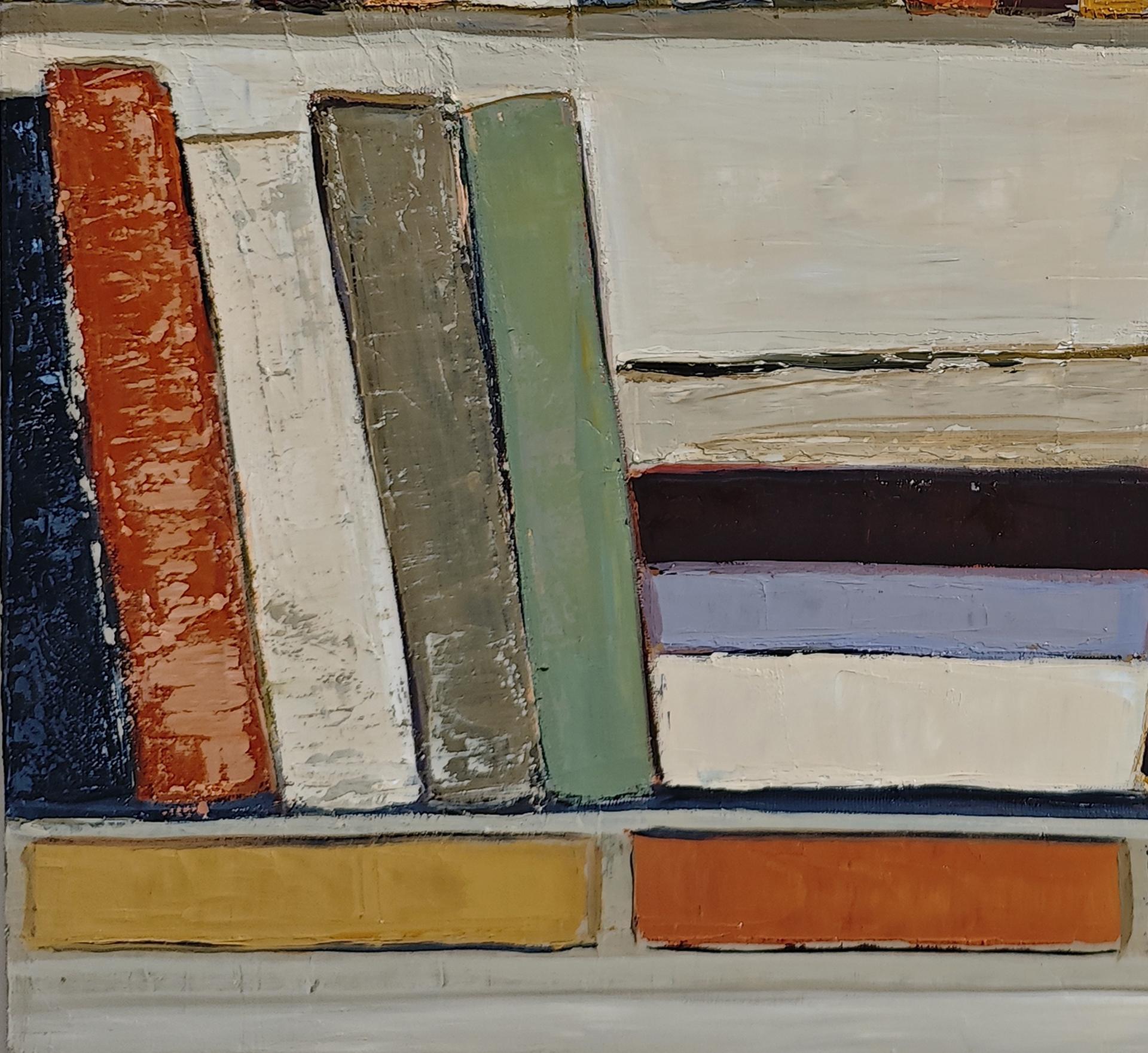 Partition silencieuse 2- Abstract Bookshelf Oil Painting by French Sophie Dumont For Sale 2
