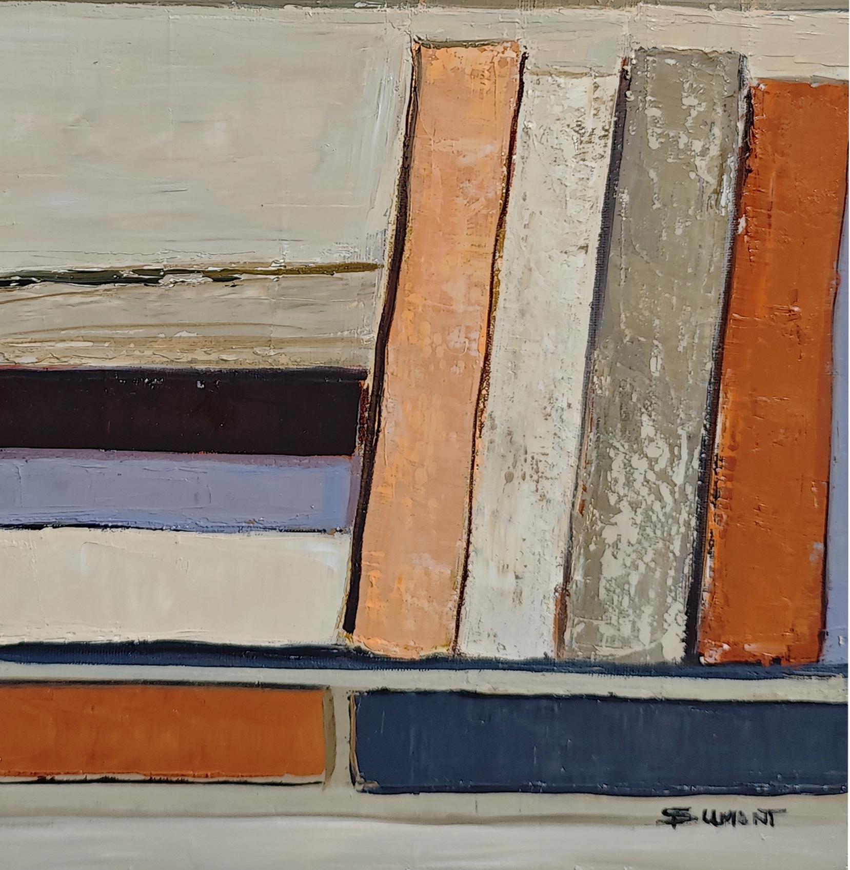 Partition silencieuse 2- Abstract Bookshelf Oil Painting by French Sophie Dumont For Sale 3