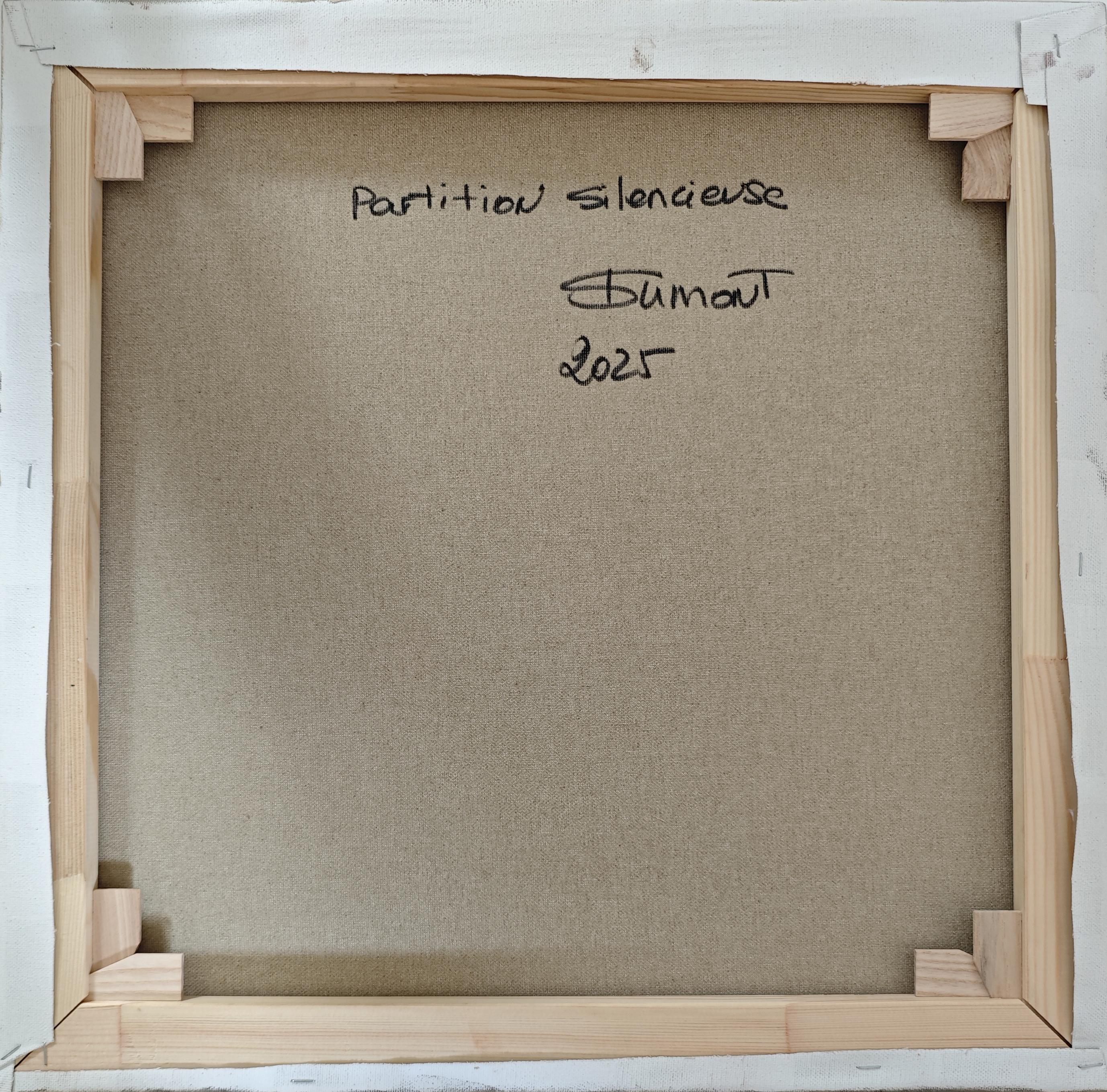 Partition silencieuse 2- Abstract Bookshelf Oil Painting by French Sophie Dumont For Sale 7