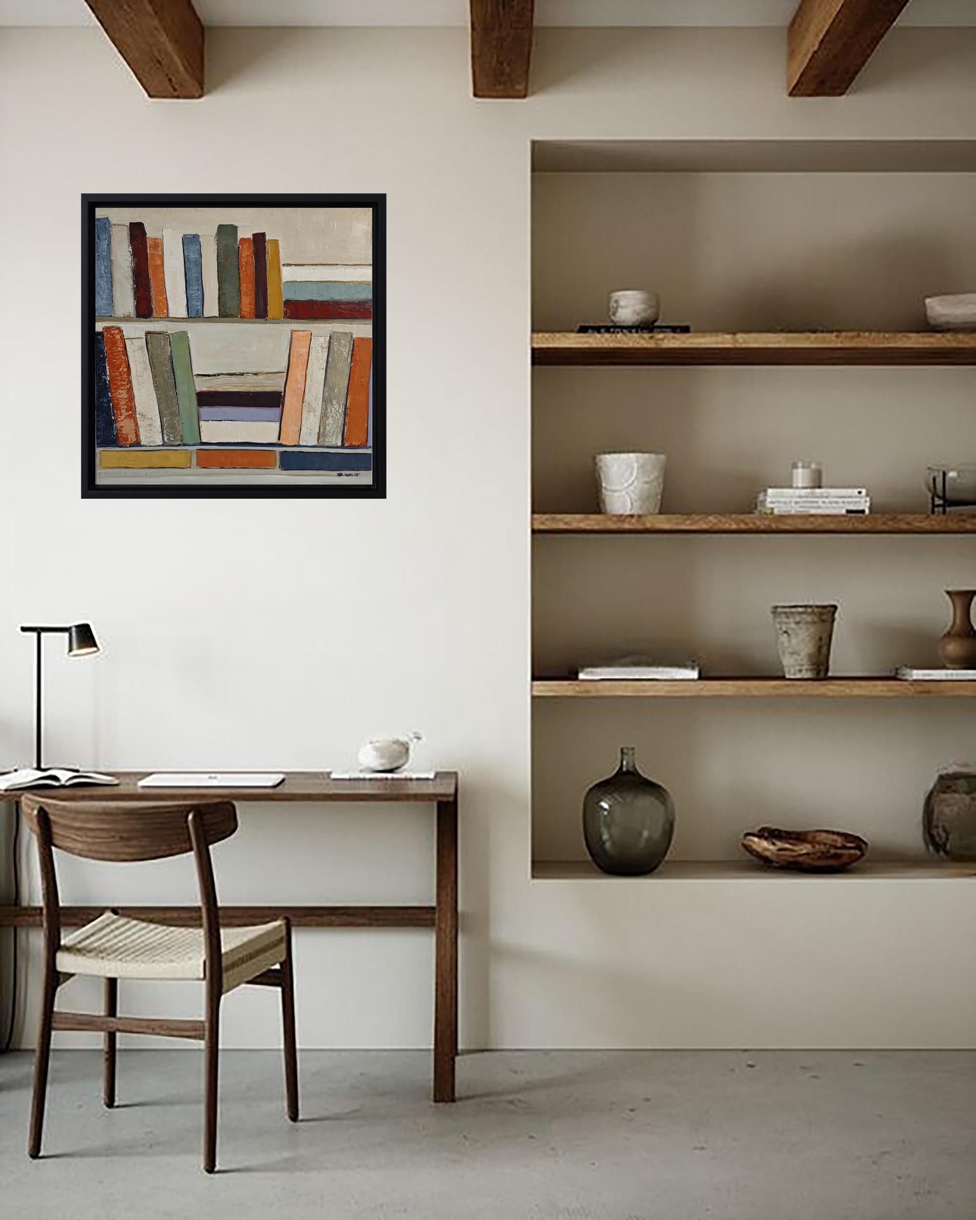 Partition silencieuse 2- Abstract Bookshelf Oil Painting by French Sophie Dumont For Sale 4