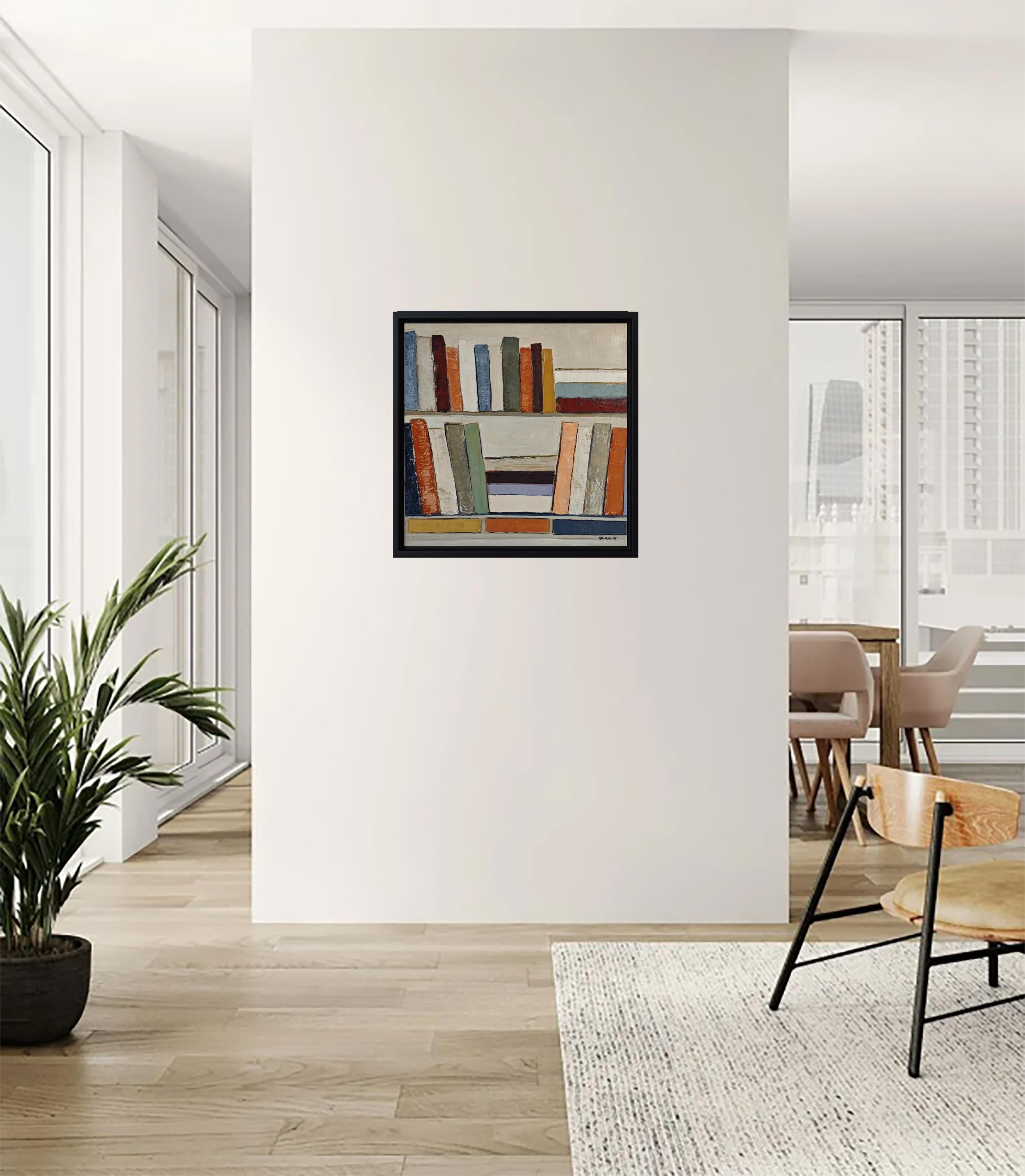 Partition silencieuse 2- Abstract Bookshelf Oil Painting by French Sophie Dumont For Sale 5
