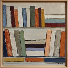 Partition silencieuse 2- Abstract Bookshelf Oil Painting by French Sophie Dumont