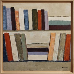 Partition silencieuse- Abstract Bookshelf Oil Painting by French Sophie Dumont