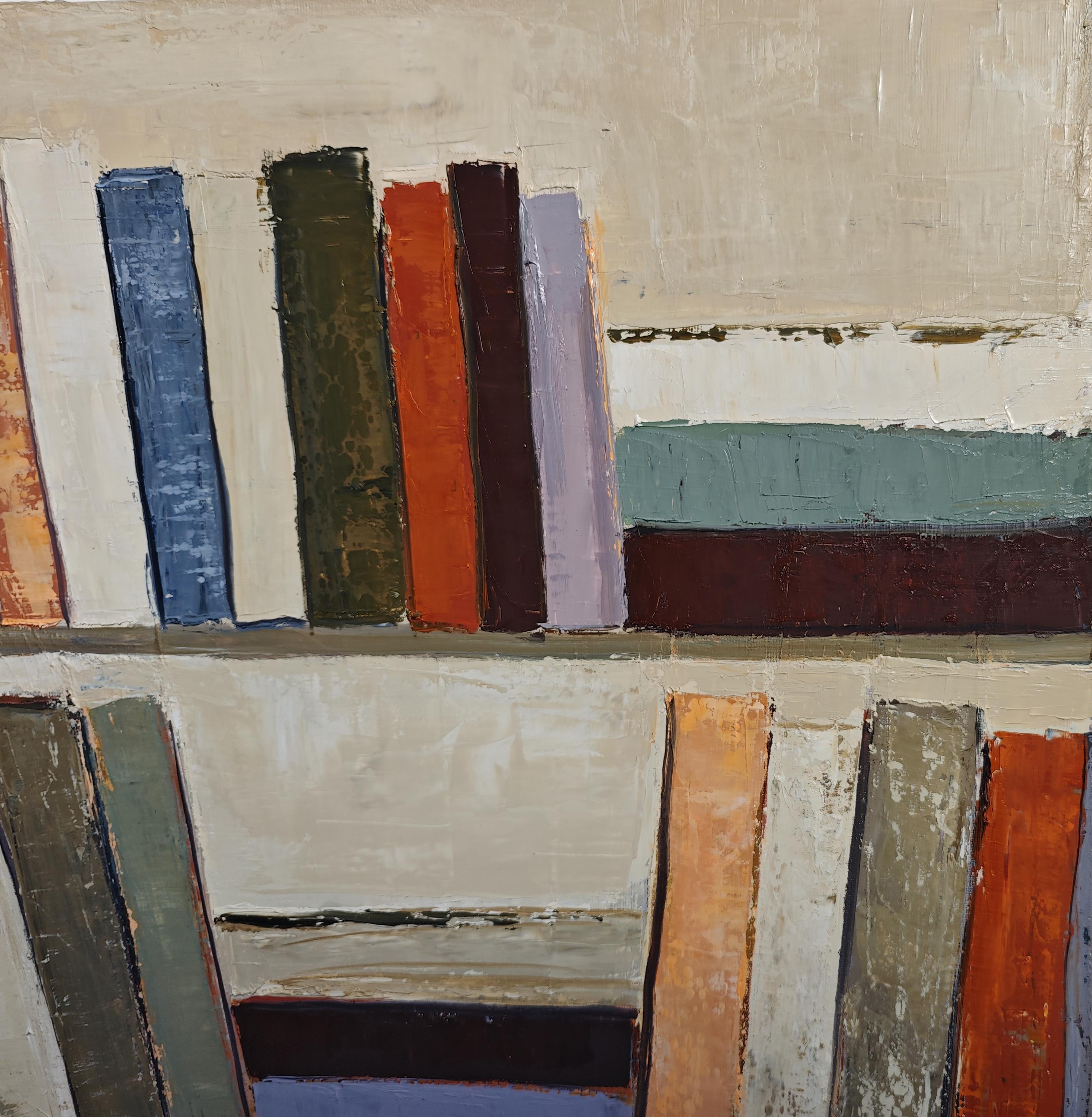 partition silencieuse- Abstract library, textured painting, Oil on canvas - Painting by SOPHIE DUMONT