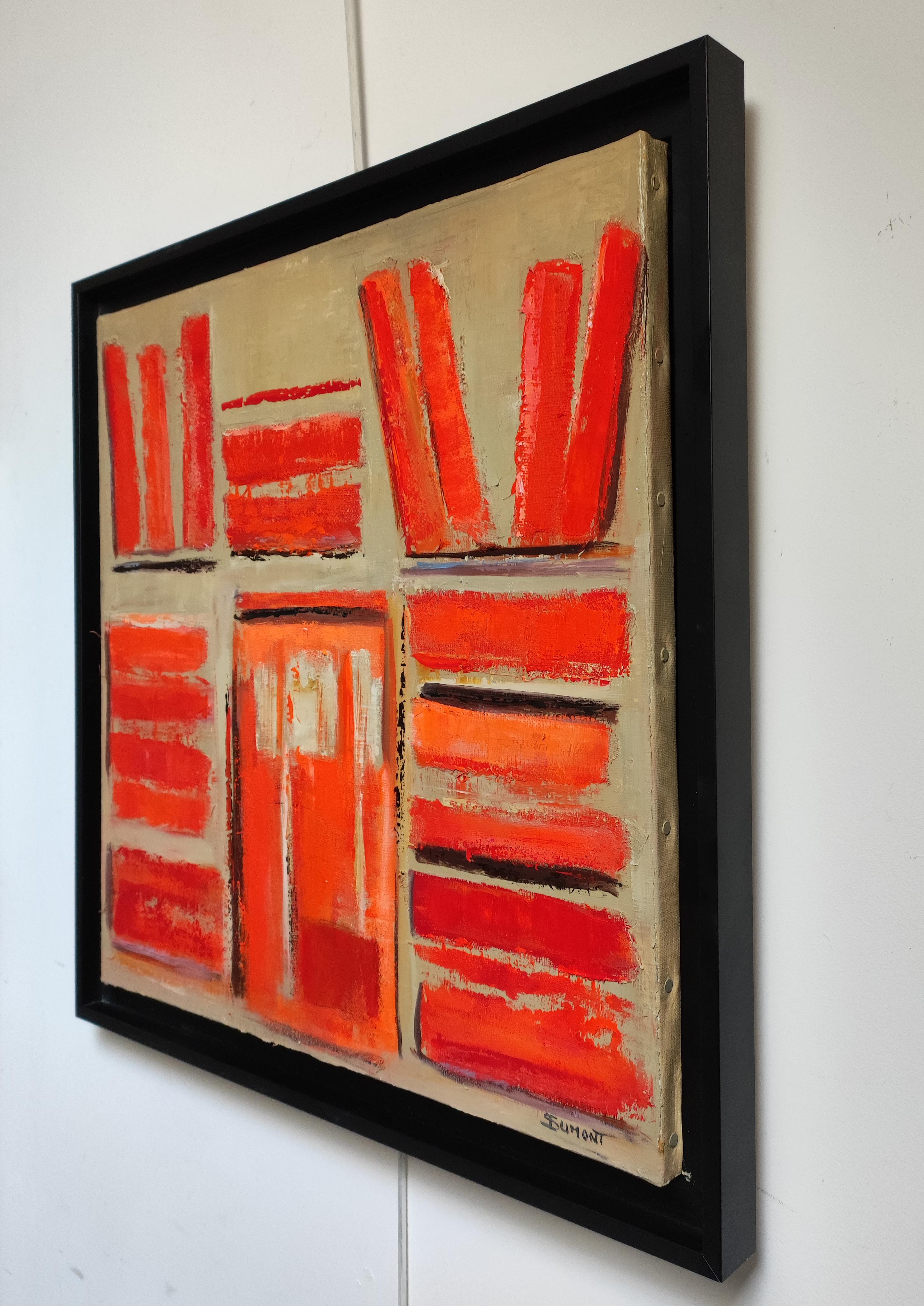 Les reliures rouges- Abstract library, textured painting, Oil on canvas - Contemporary Painting by SOPHIE DUMONT