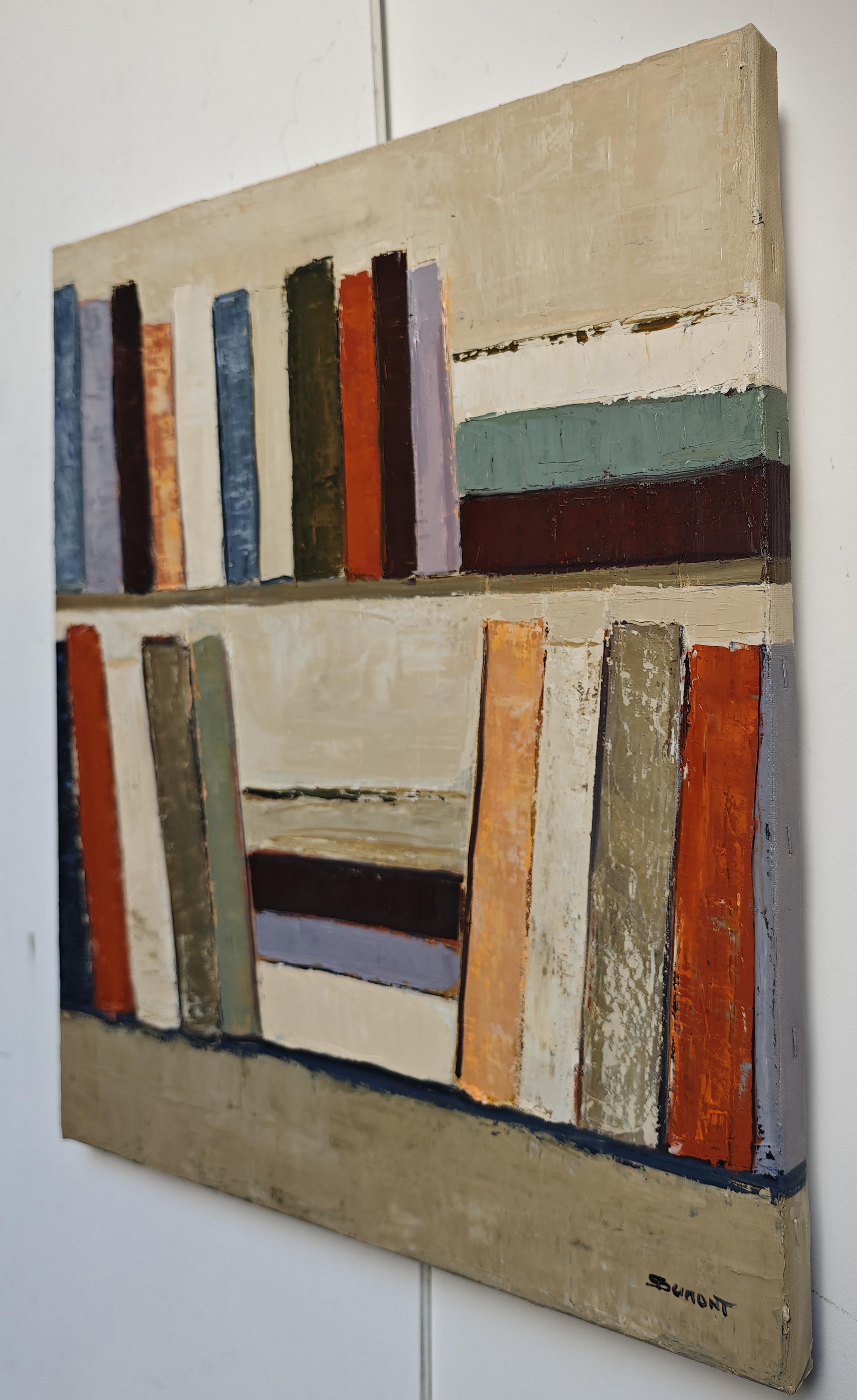 partition silencieuse- Abstract library, textured painting, Oil on canvas - Contemporary Painting by SOPHIE DUMONT