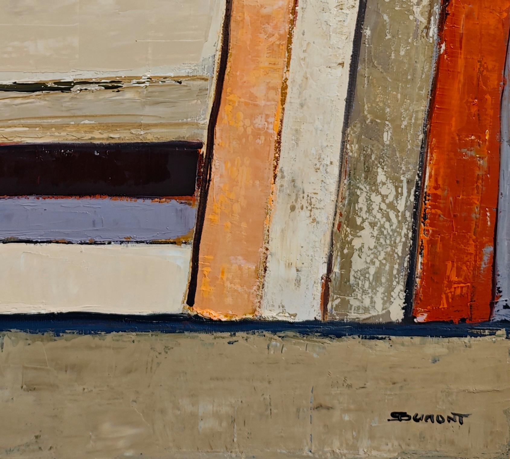partition silencieuse- Abstract library, textured painting, Oil on canvas - Brown Abstract Painting by SOPHIE DUMONT