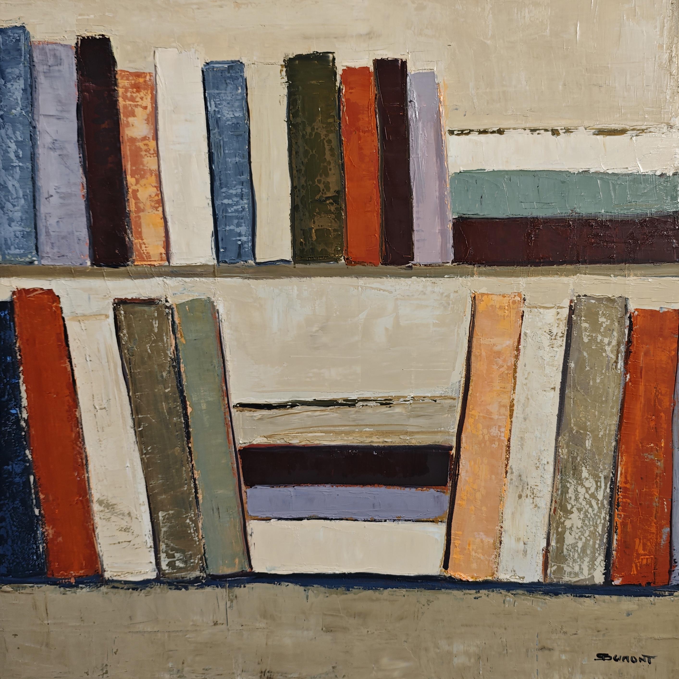 partition silencieuse- Abstract library, textured painting, Oil on canvas For Sale 1