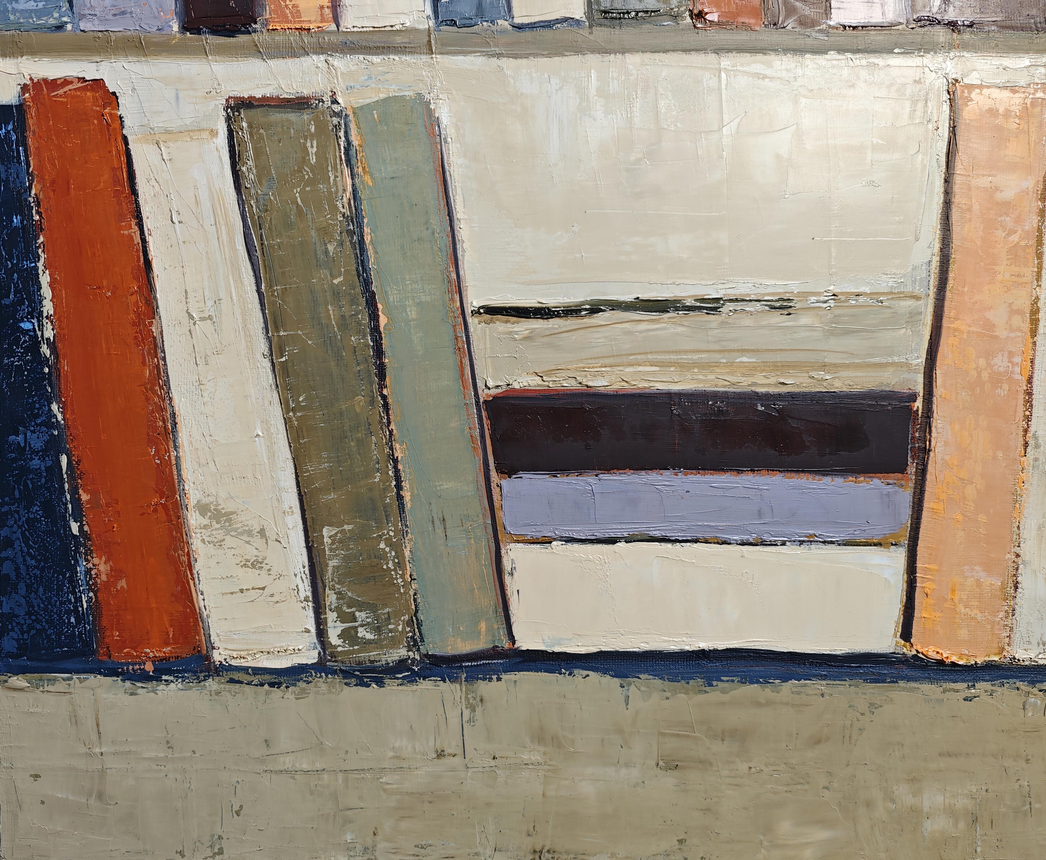 partition silencieuse- Abstract library, textured painting, Oil on canvas For Sale 3