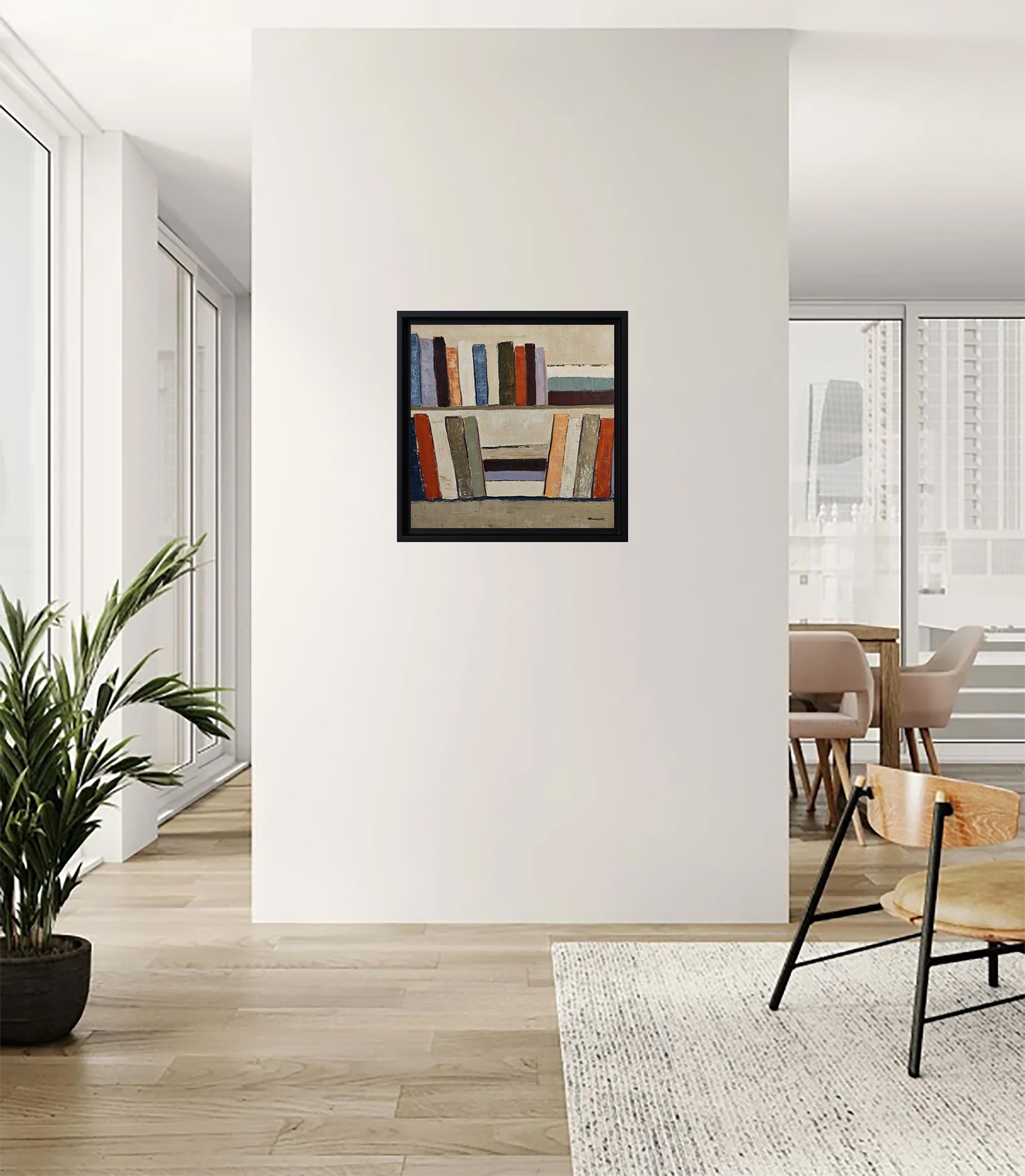 partition silencieuse- Abstract library, textured painting, Oil on canvas For Sale 4