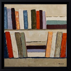 partition silencieuse- Abstract library, textured painting, Oil on canvas