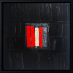 Pittura ad olio astratta su lino, Composizione biblioteca rossa e nera, 2024