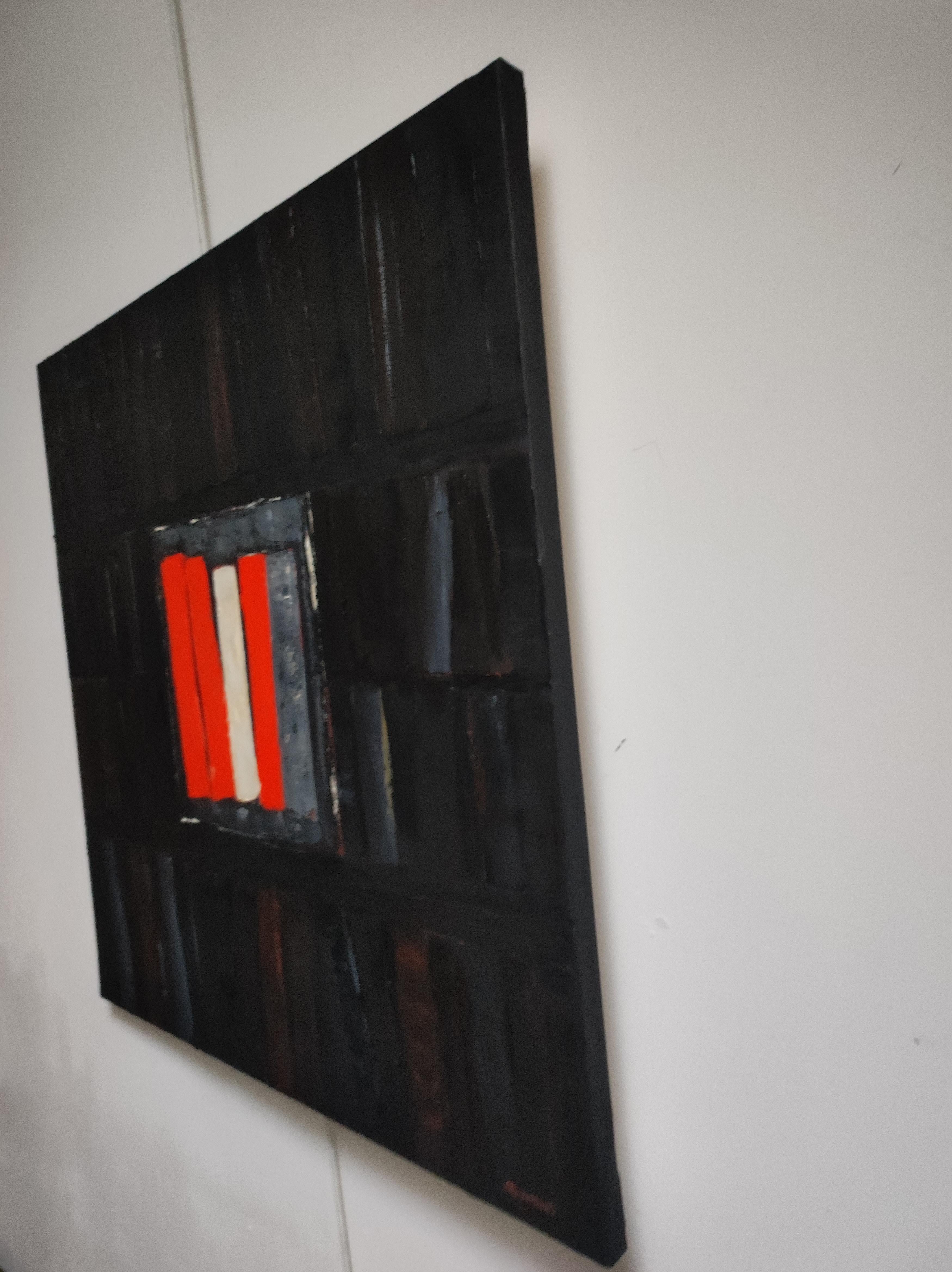 passion litteraire, oil, black red abstract; library, contempory art, minimalism For Sale 6