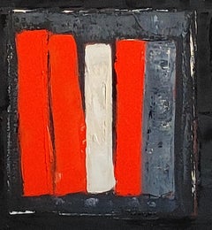 Pittura ad olio astratta su lino, Composizione biblioteca rossa e nera, 2024