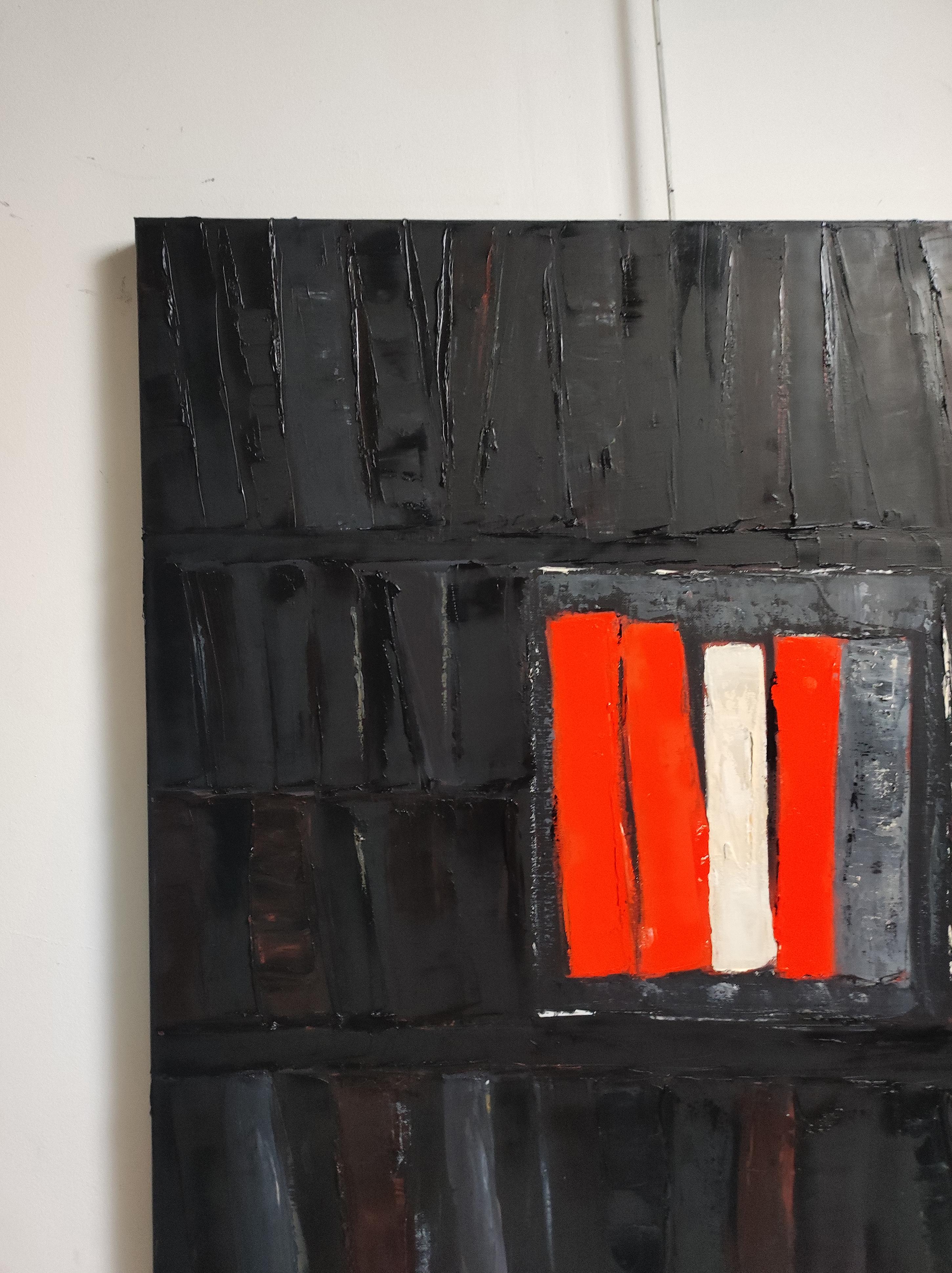 passion litteraire, oil, black red abstract; library, contempory art, minimalism For Sale 2