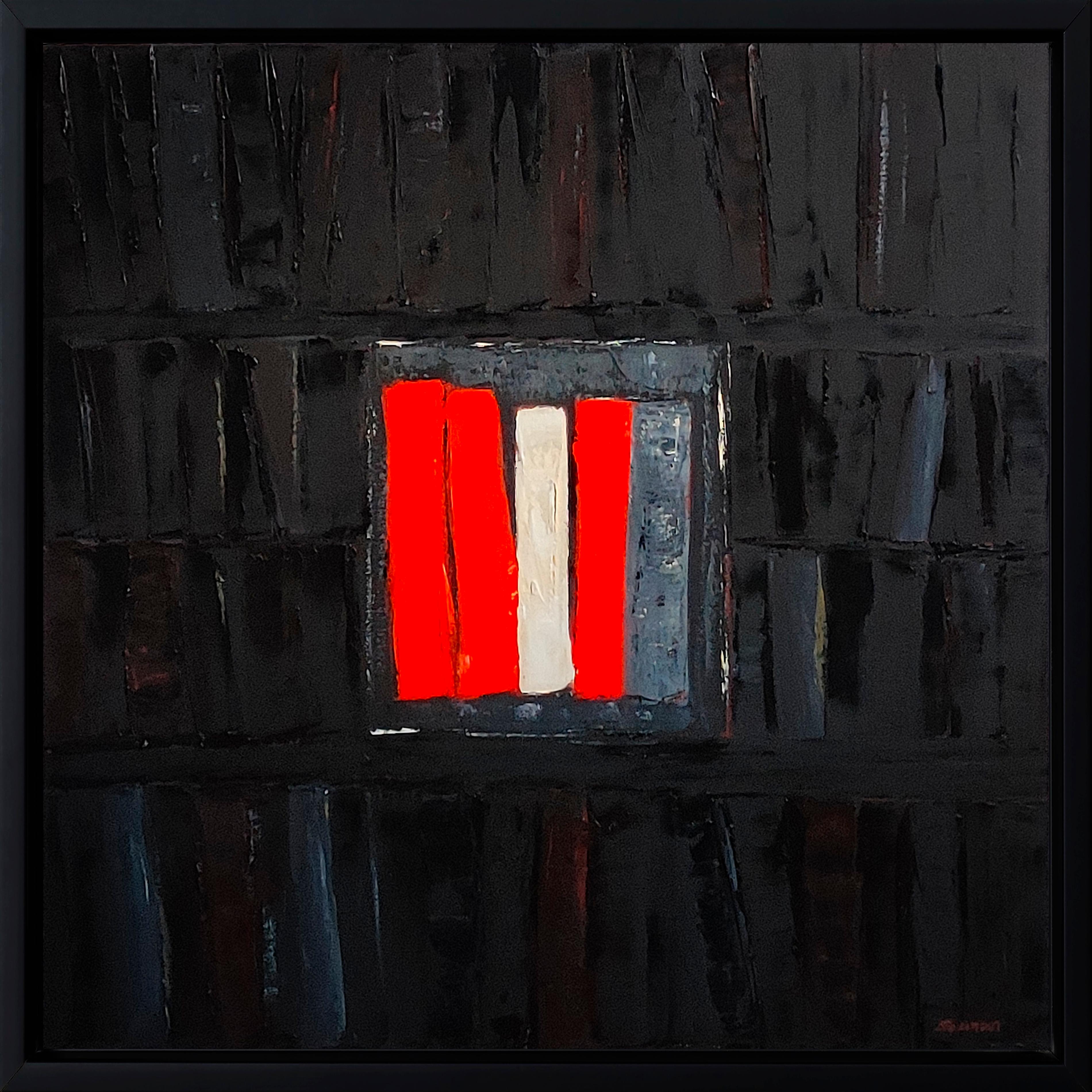 passion litteraire, oil, black red abstract; library, contempory art, minimalism
