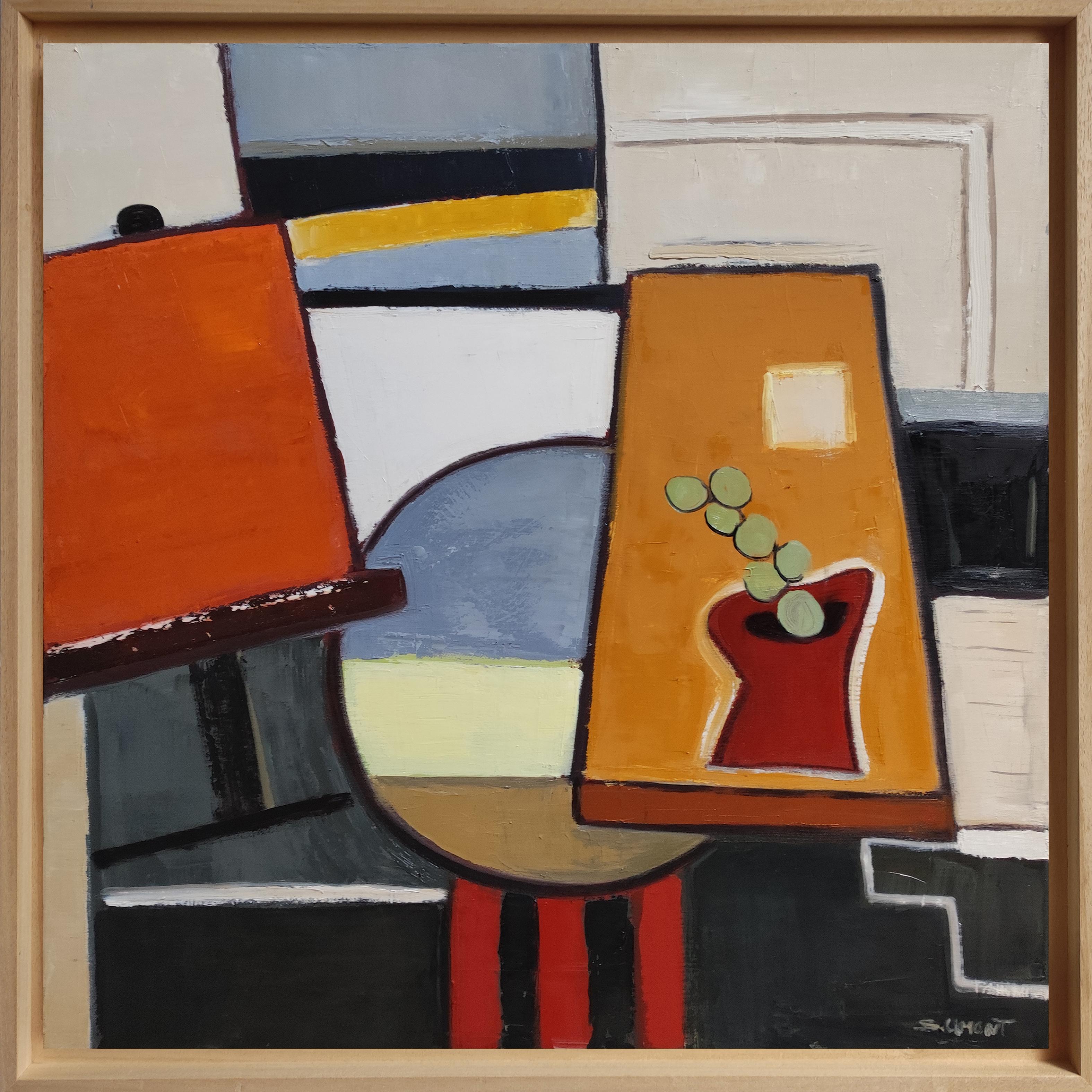 Pausa artística : Estudio A, Naturaleza muerta, Cubismo contemporáneo, Francés - Abstract Painting Marrón de SOPHIE DUMONT