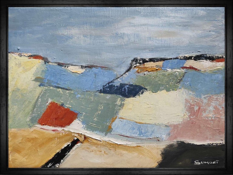 SOPHIE DUMONT - paysage de campagne, abstrait, bleu, expressionniste, huile  sur toile, texture For Sale at 1stDibs