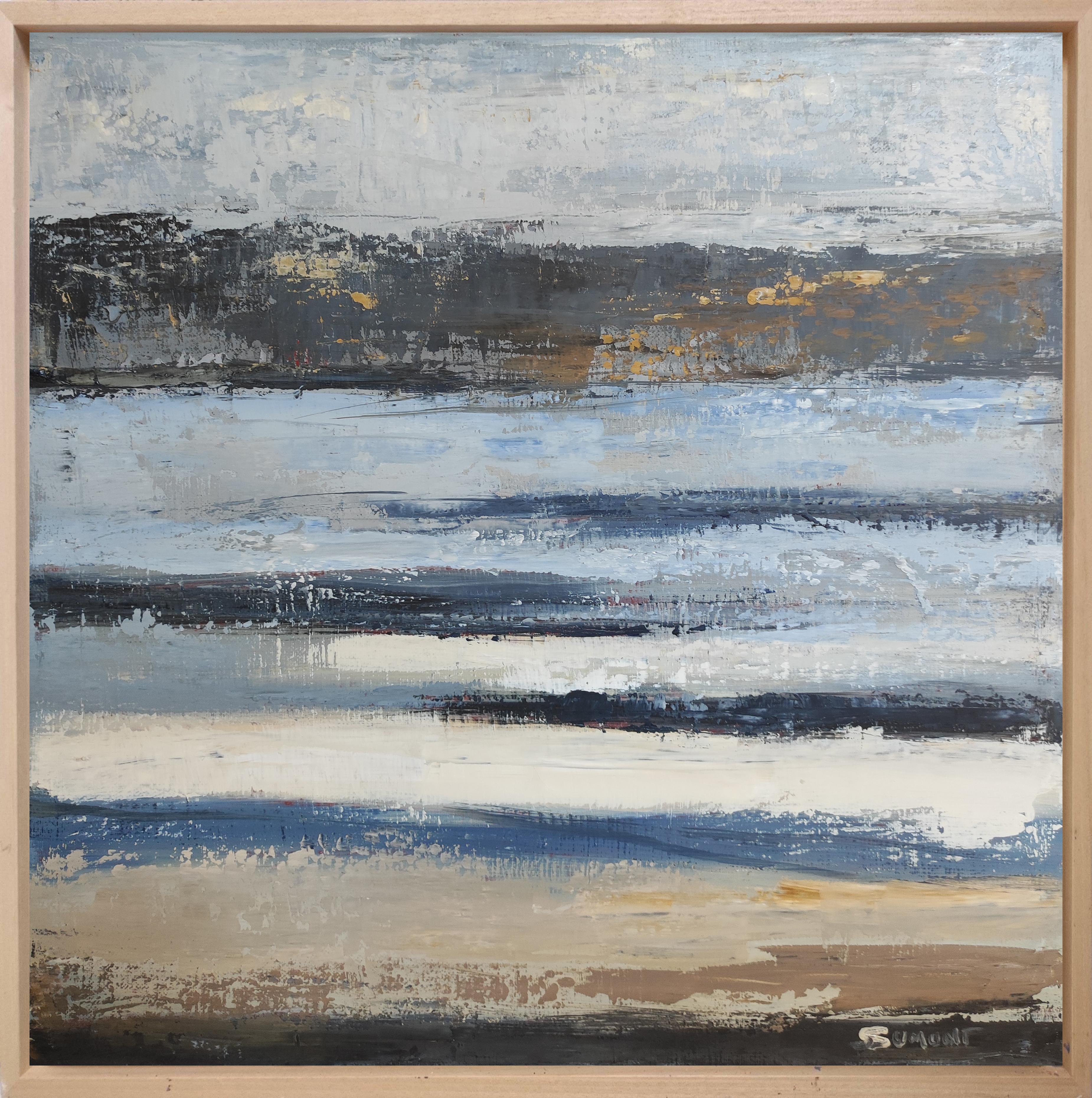 Tableau abstrait, paysage, bleu, huile sur toile, expressionnisme, France  - Painting de SOPHIE DUMONT