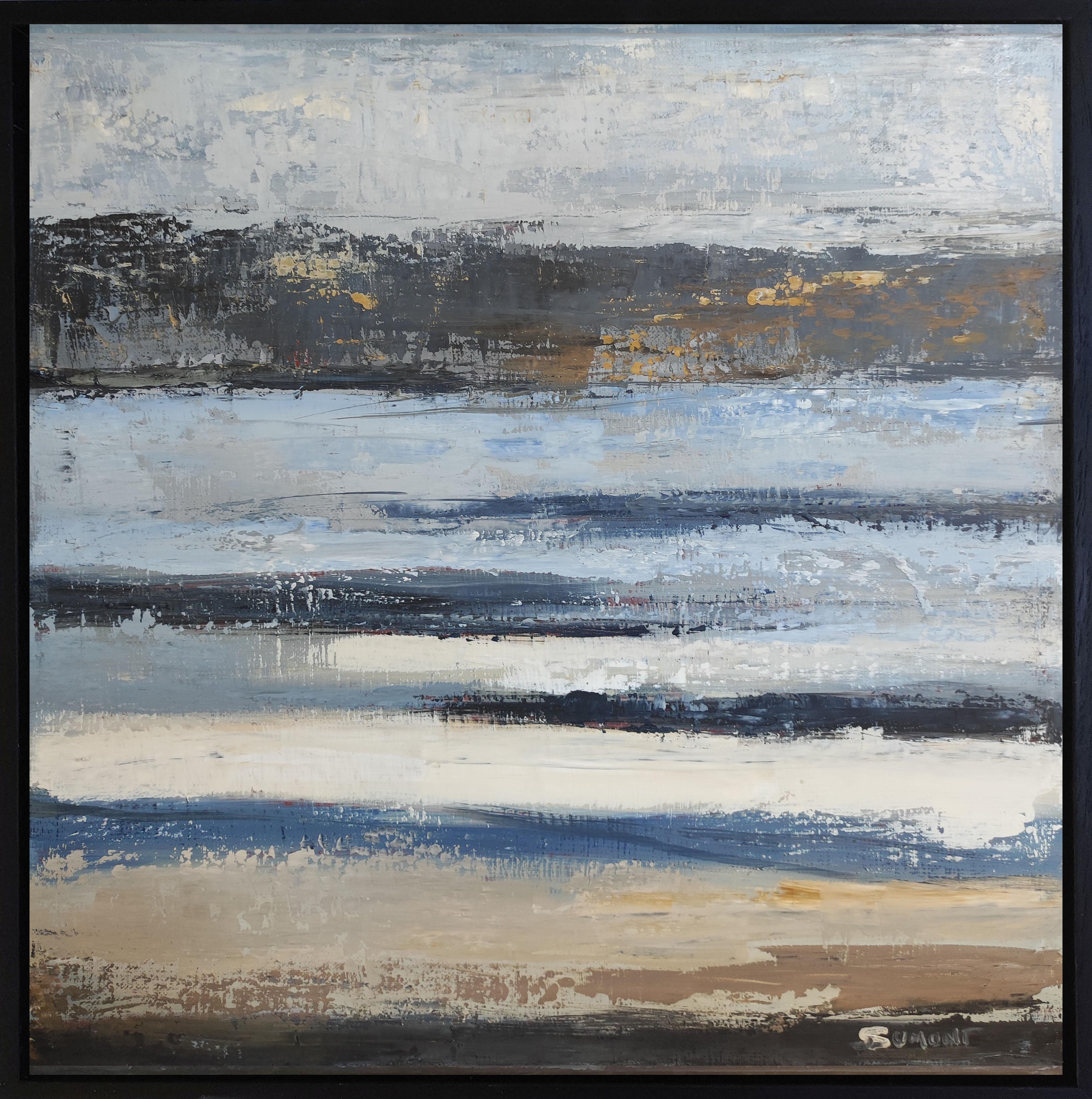 Abstract Painting SOPHIE DUMONT - Tableau abstrait, paysage, bleu, huile sur toile, expressionnisme, France 